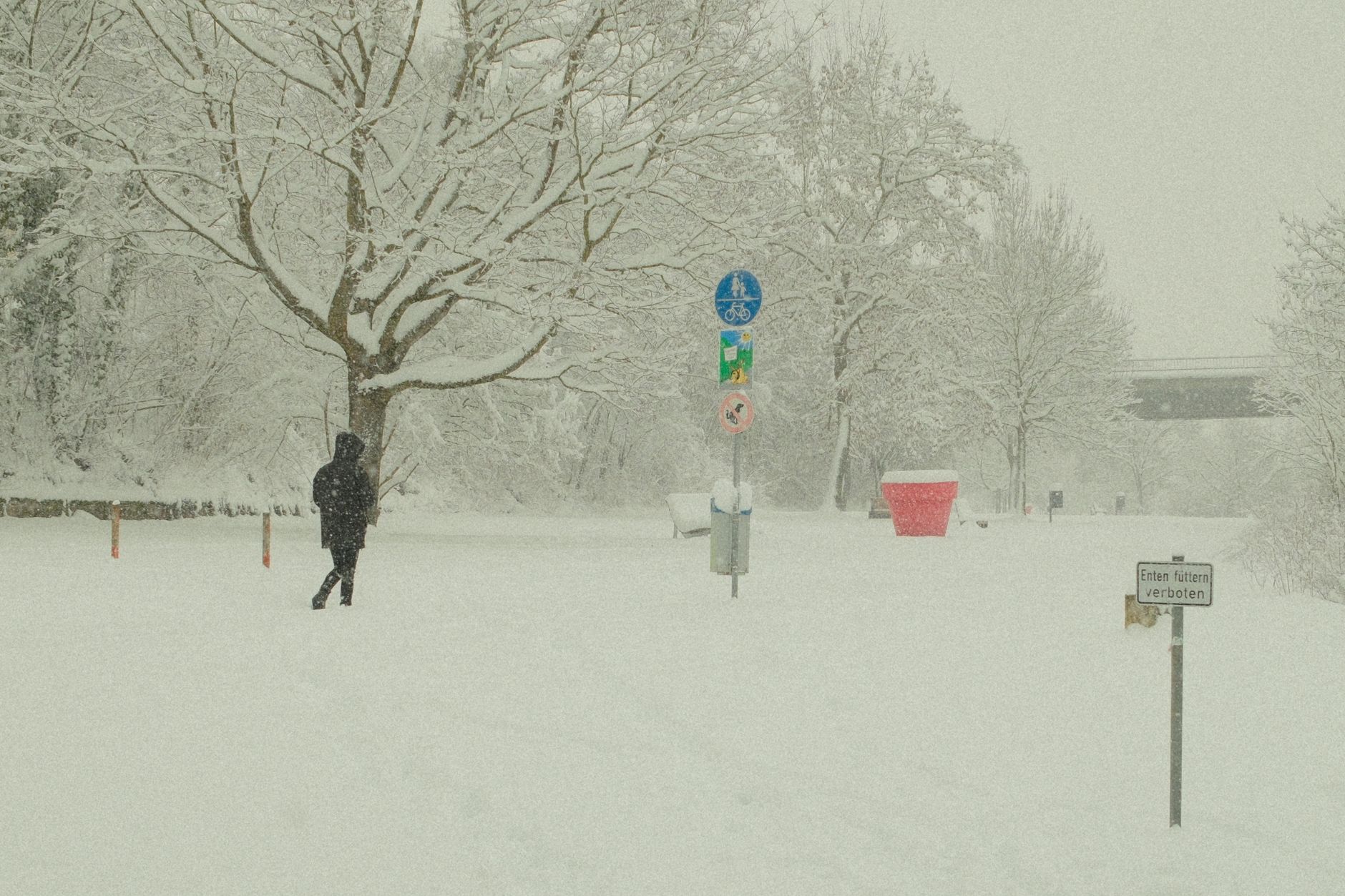 A person walking outside on a snowy winter day