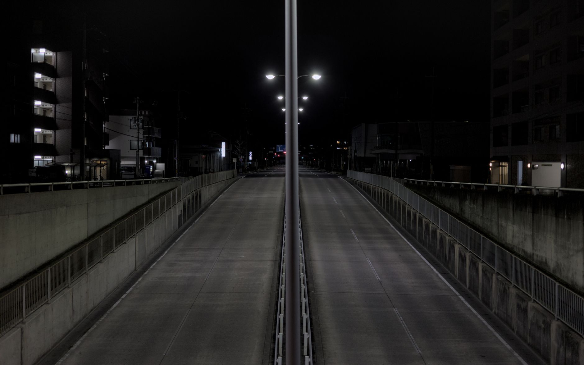 An empty road at night
