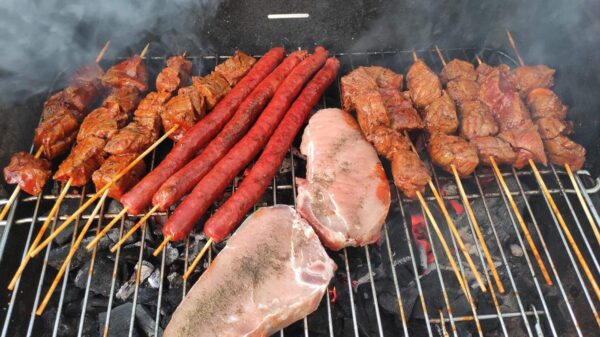 Best hibachi grill: skewers and meat on a charcoal grill