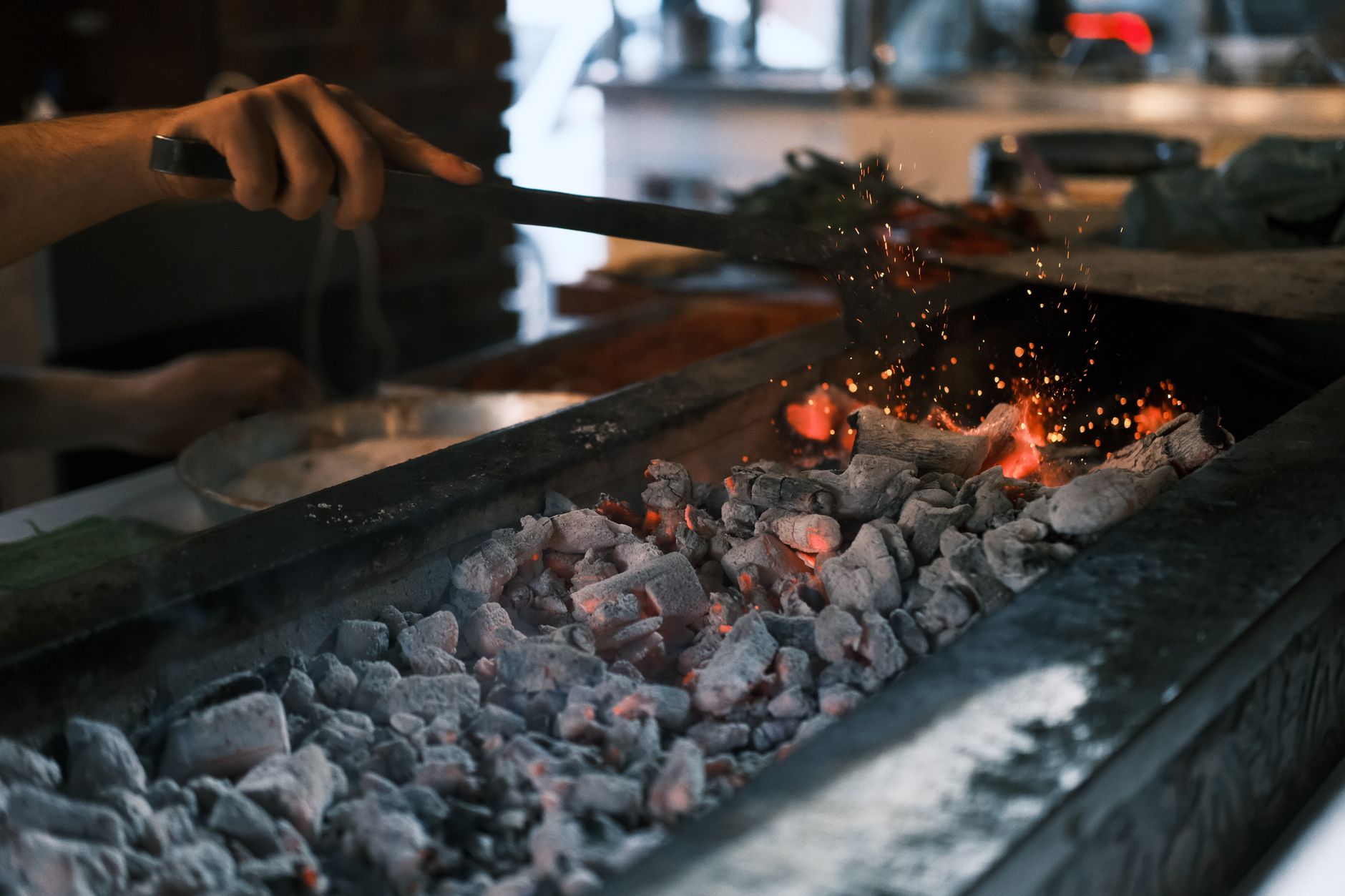 Glowing charcoal in a grill