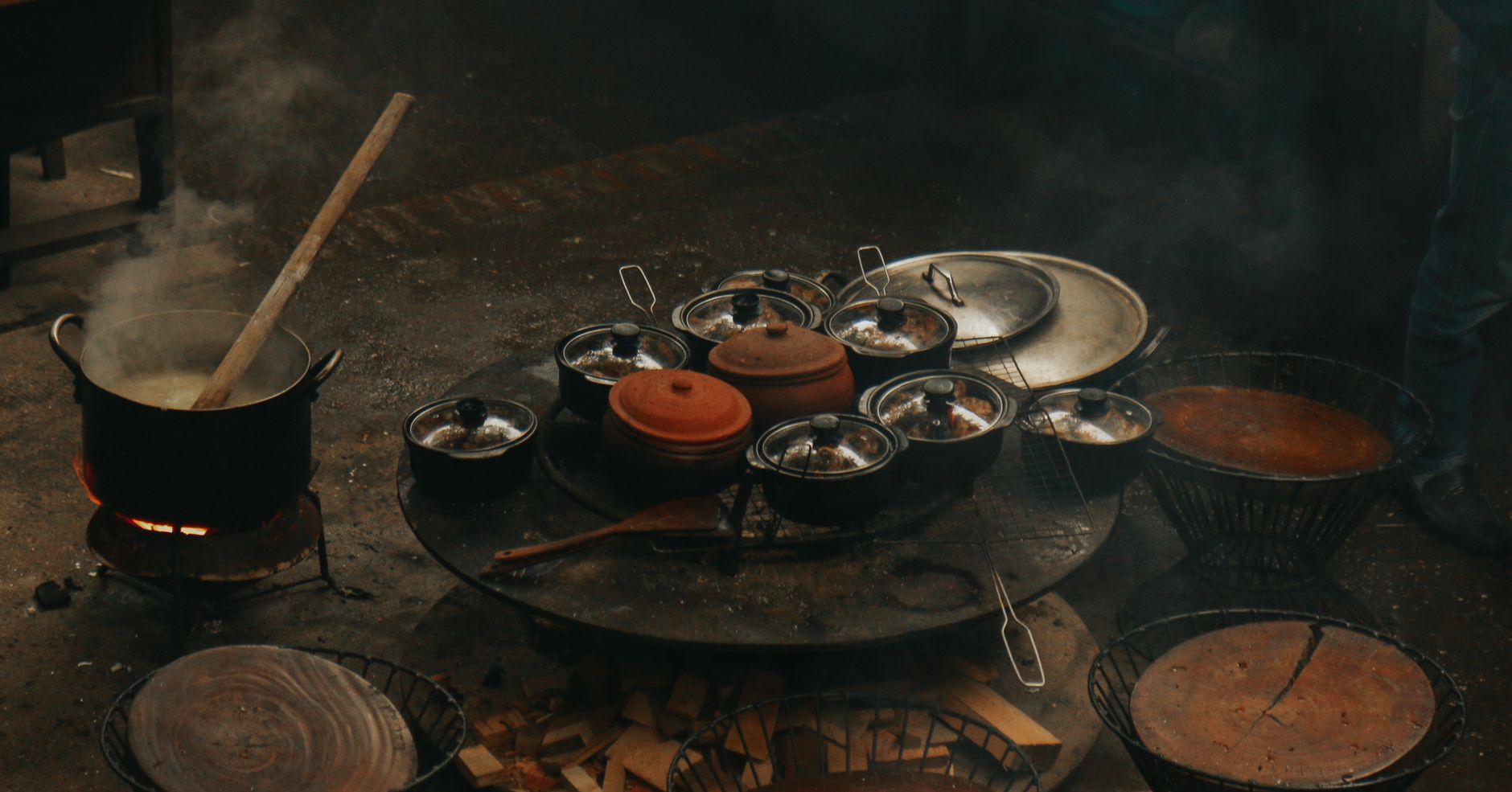 Cooking pots over an open fire