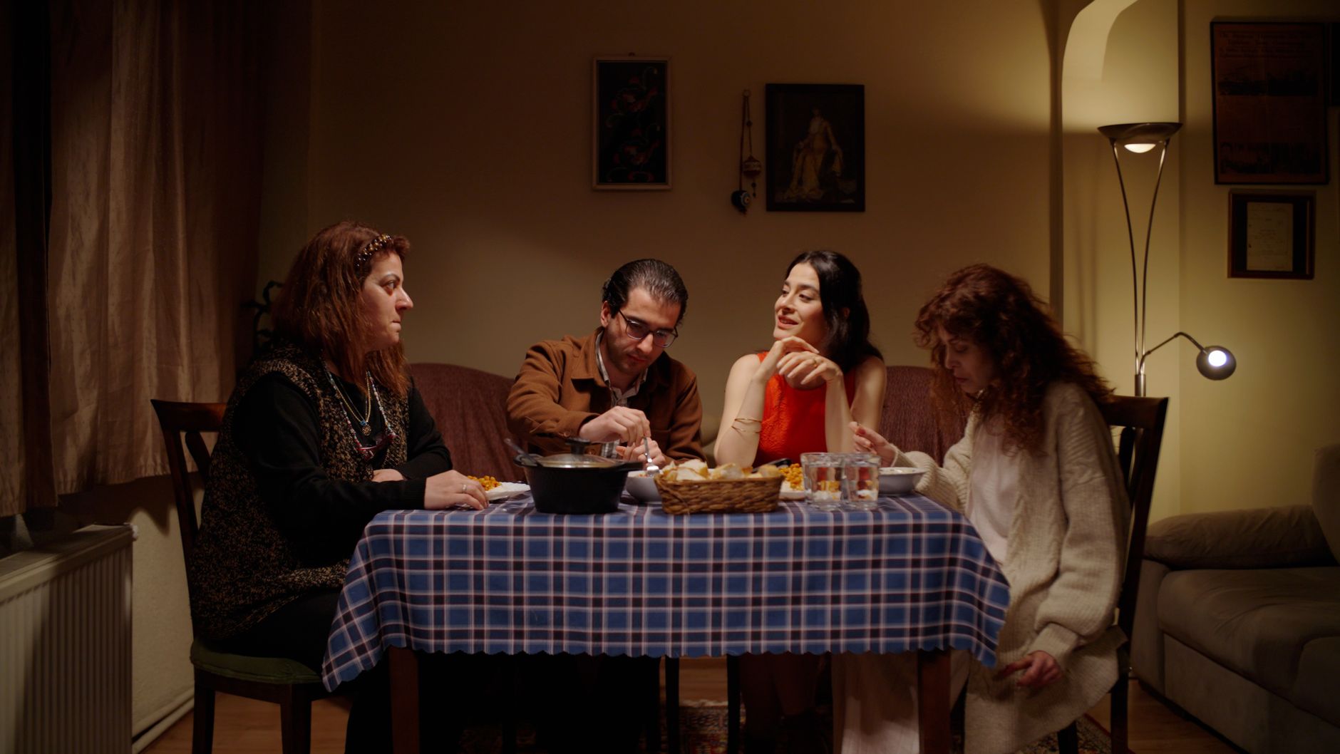 A family dining table set for a meal