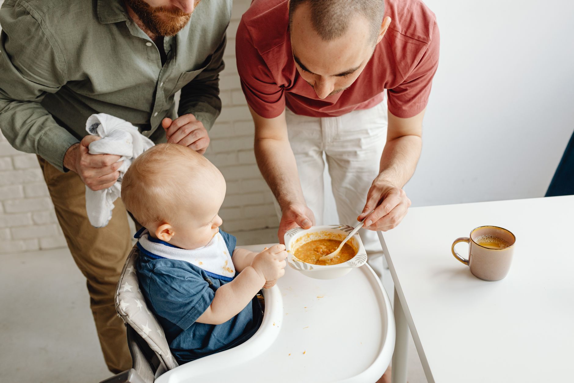 Small bowls of baby food on a table