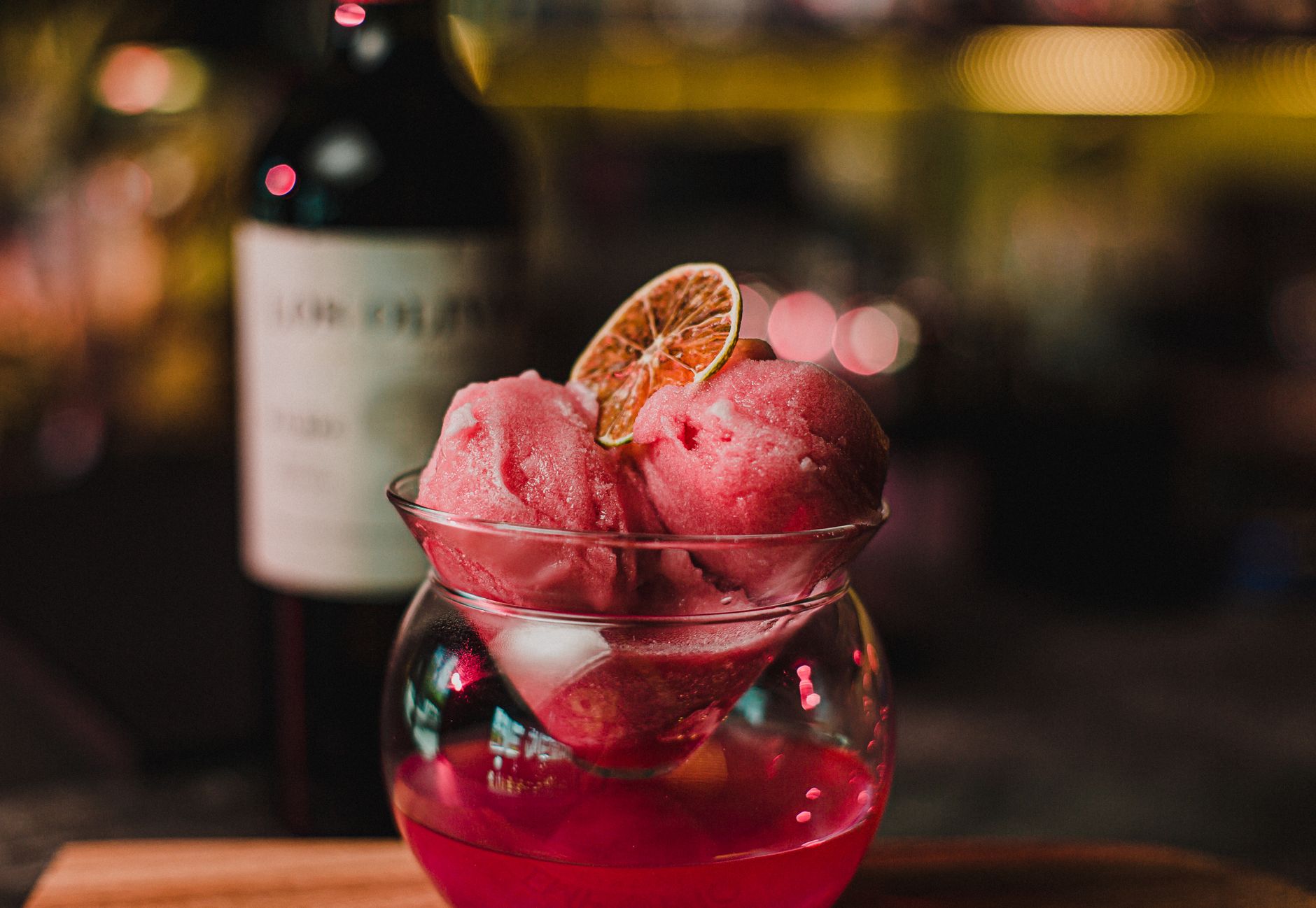 Scoops of sorbet in a glass