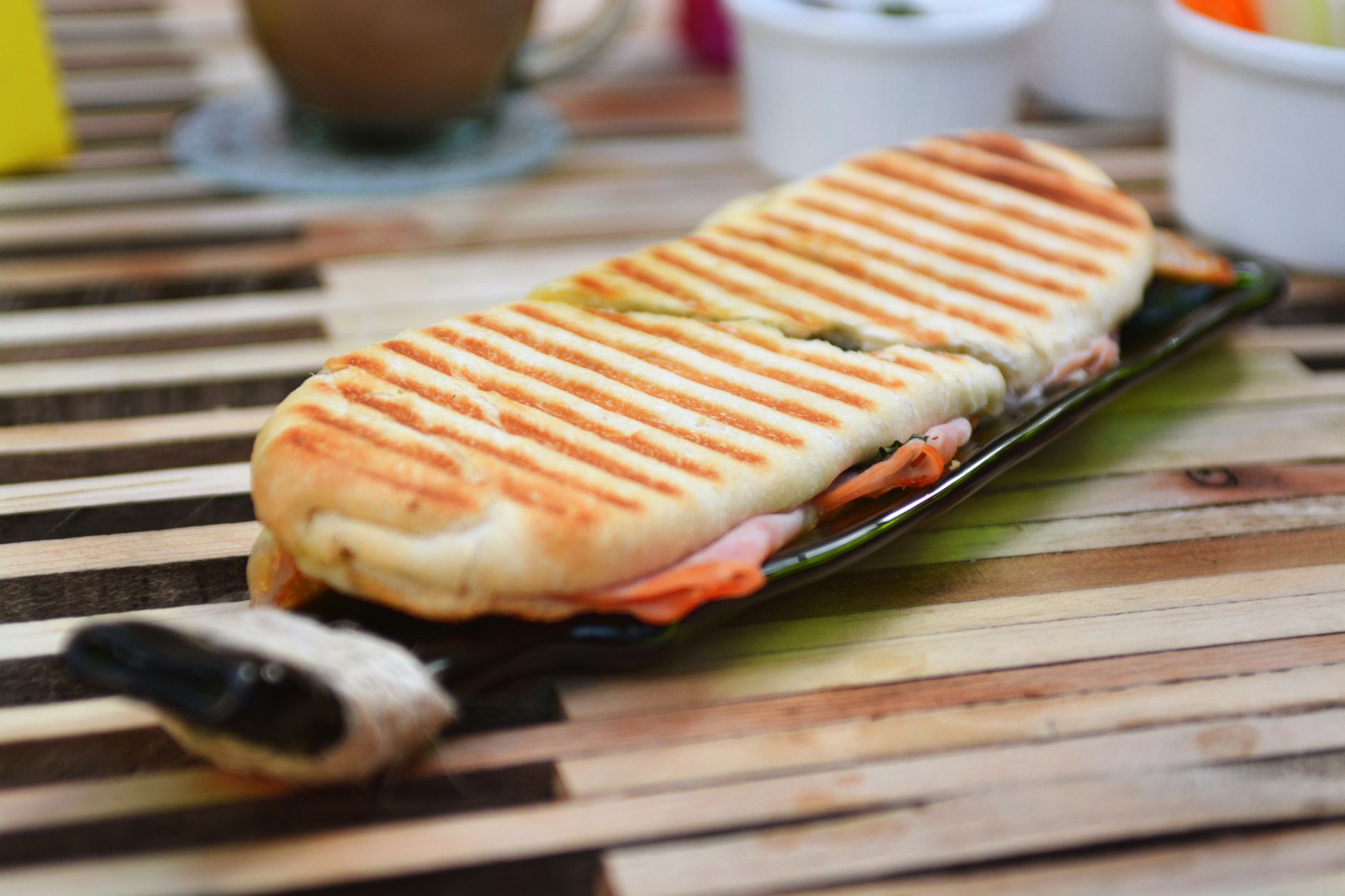 A pressed panini sandwich
