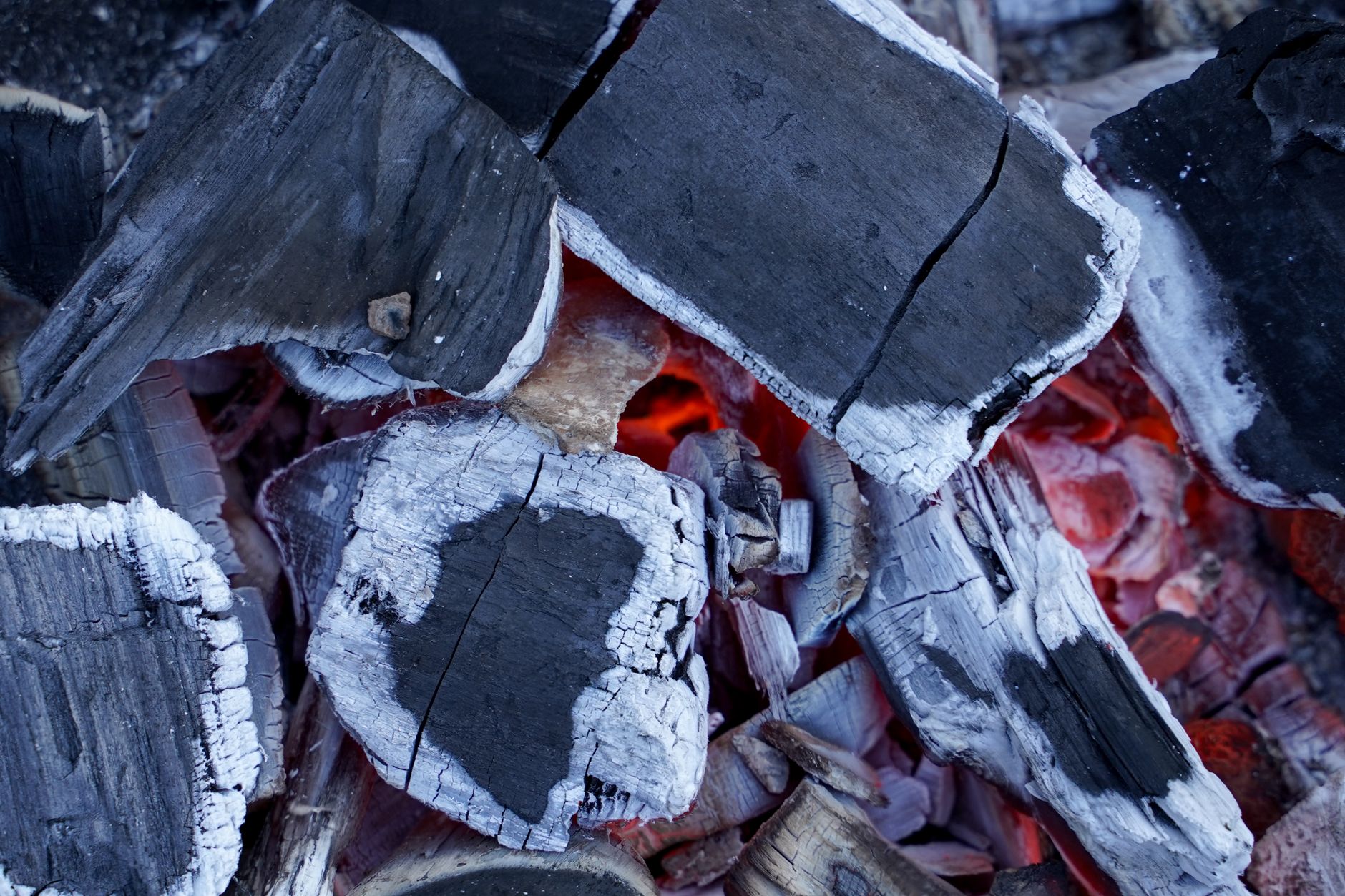 Burning lump charcoal
