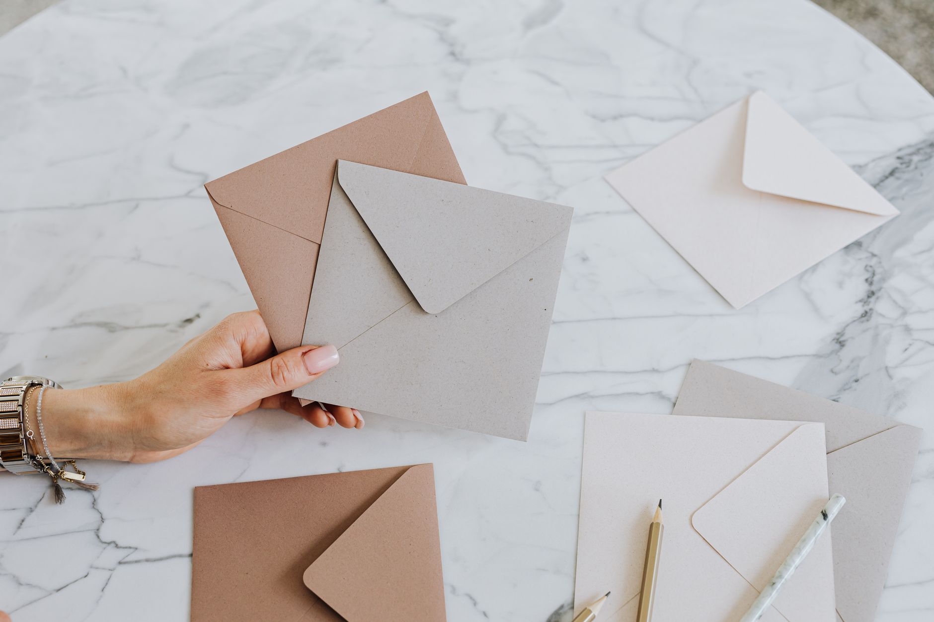 Letters and envelopes on a table
