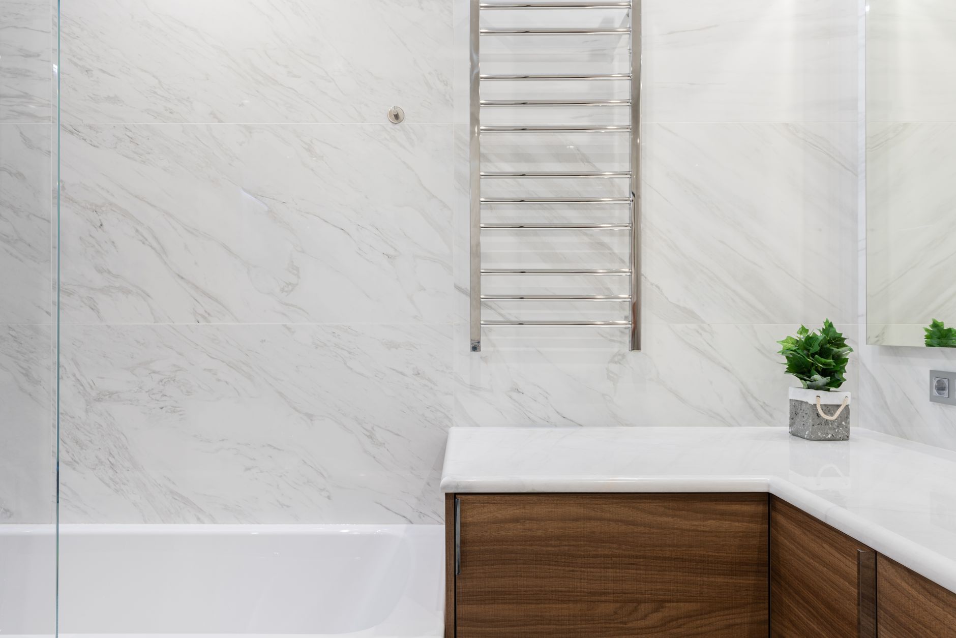 A clean white bathroom interior