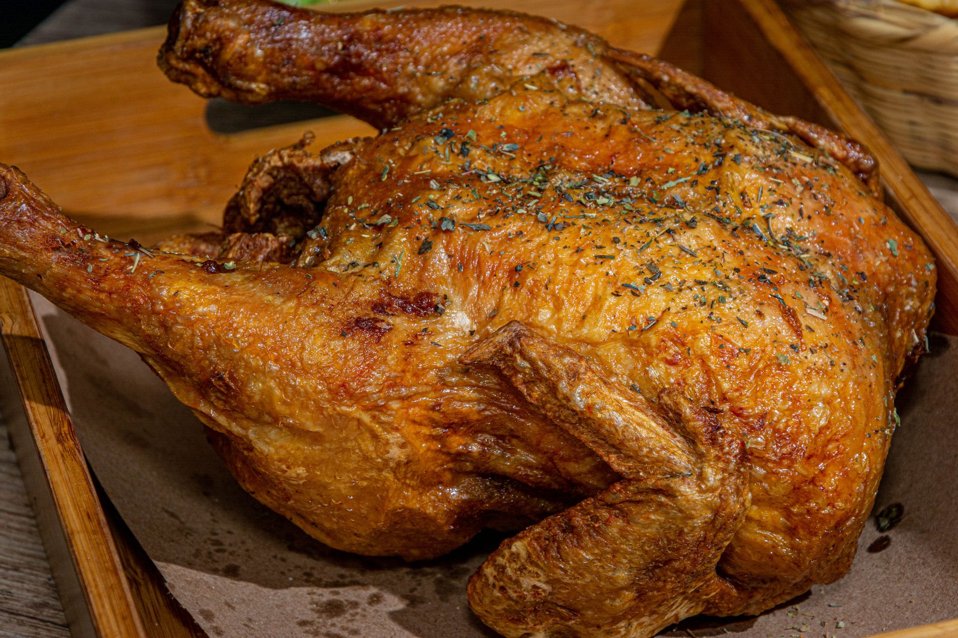 A whole roasted chicken