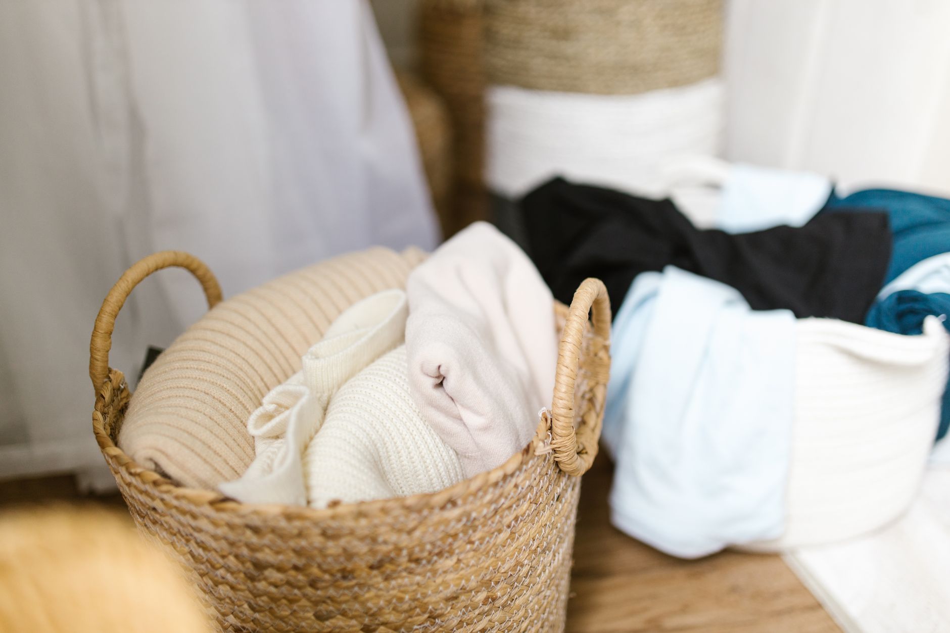 A basket of clothes ready for washing