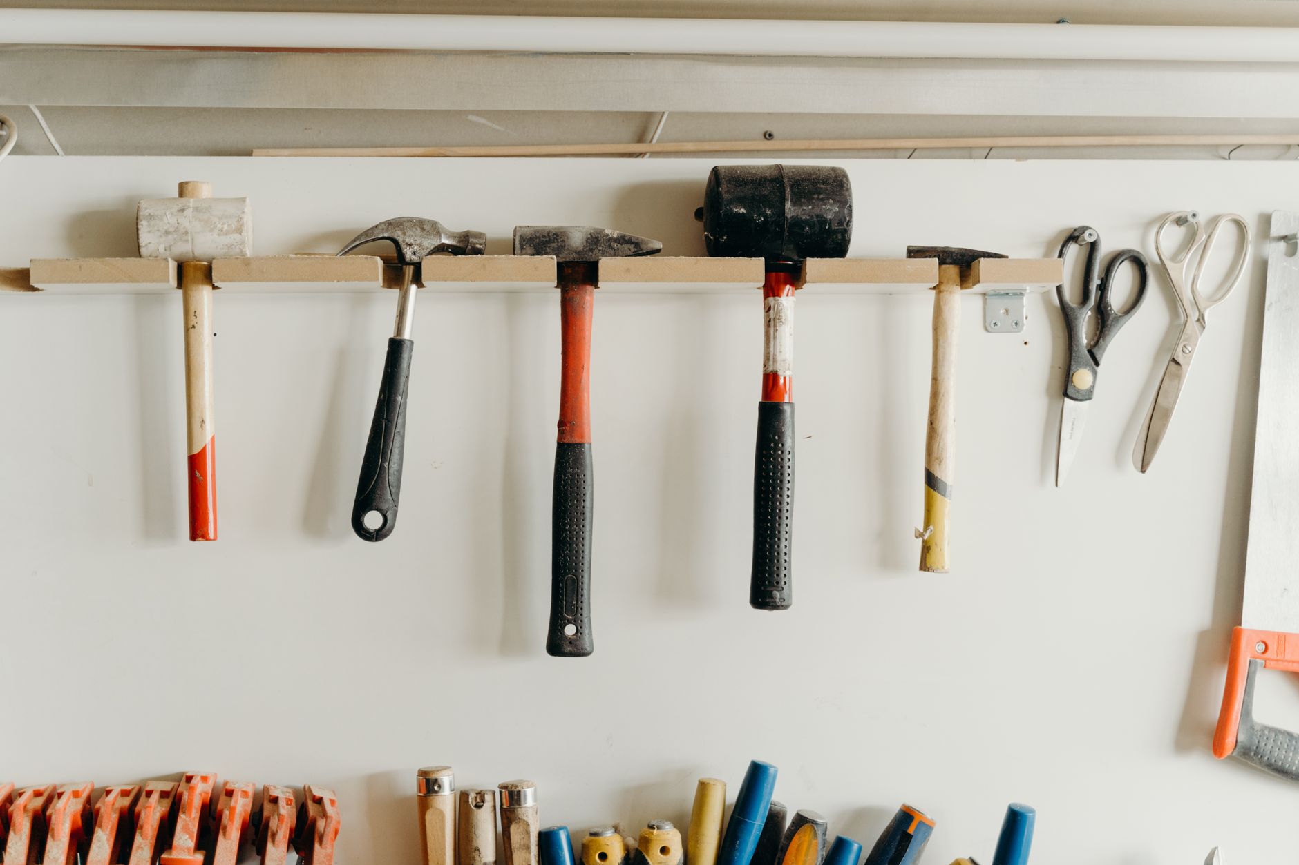 Hammers hanging on a wall