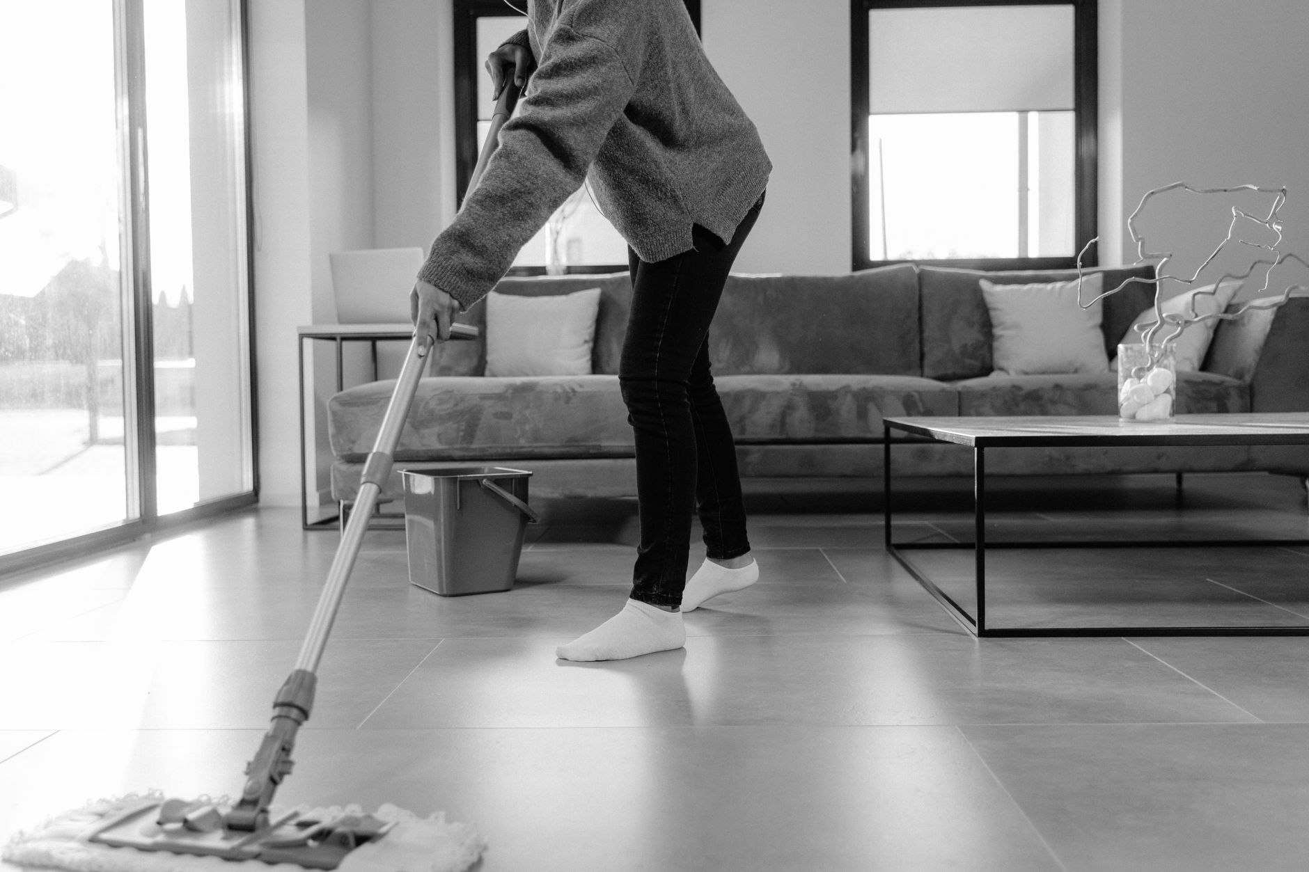 Cleaning a floor at home