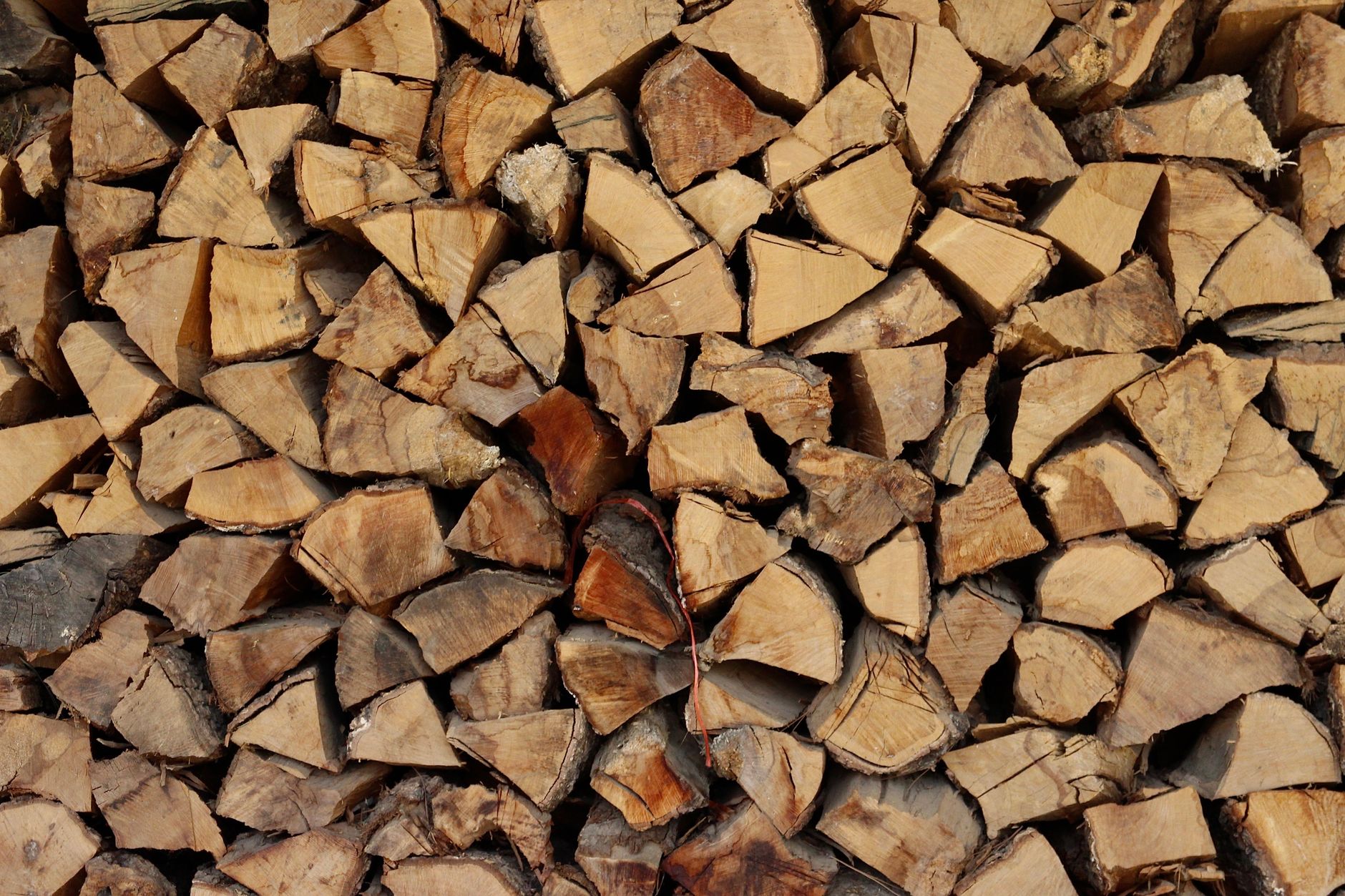 A pile of split firewood logs