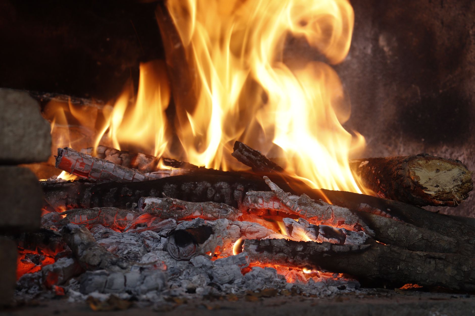 Logs burning in a home fireplace