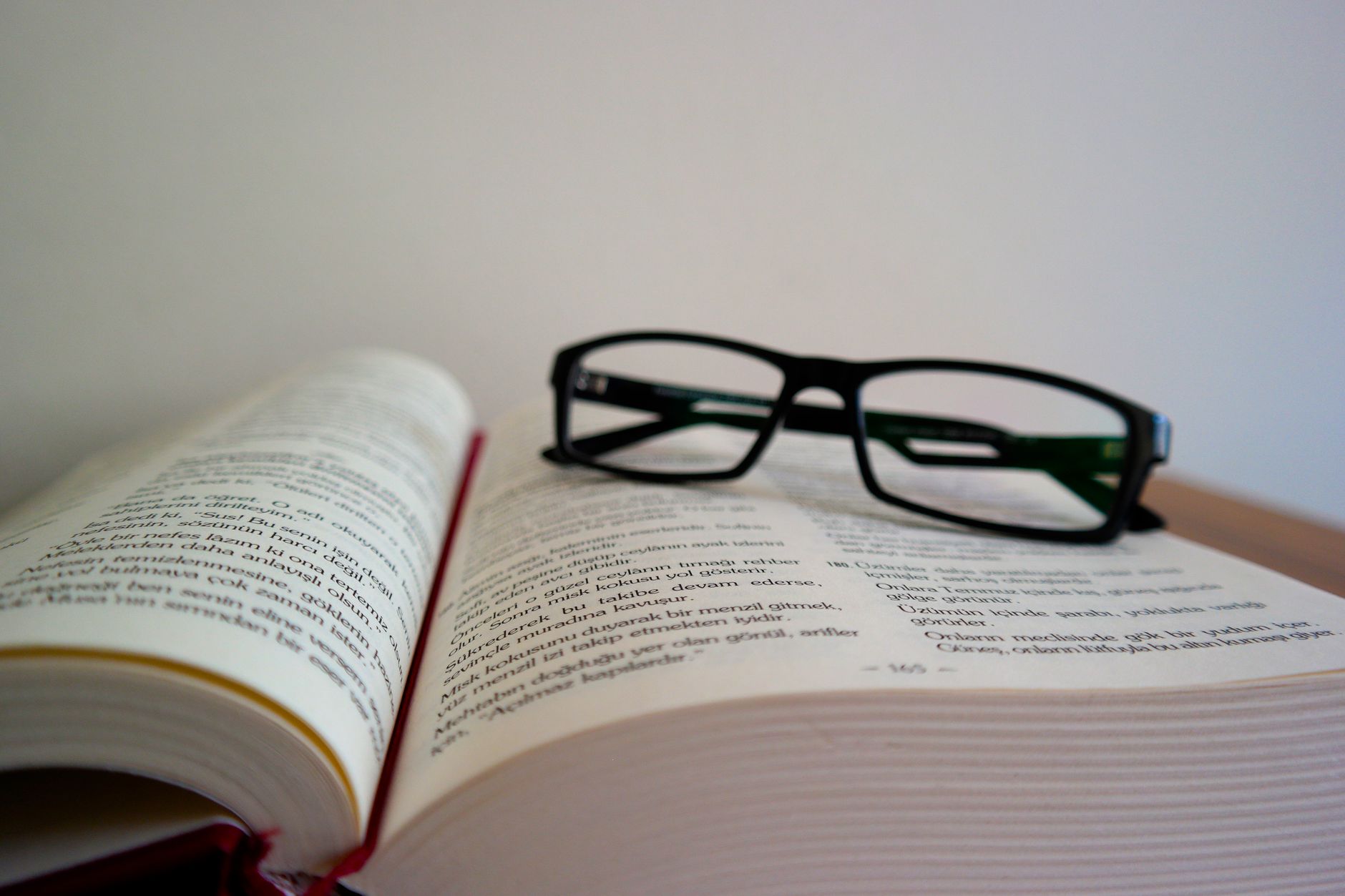 Reading glasses on an open book