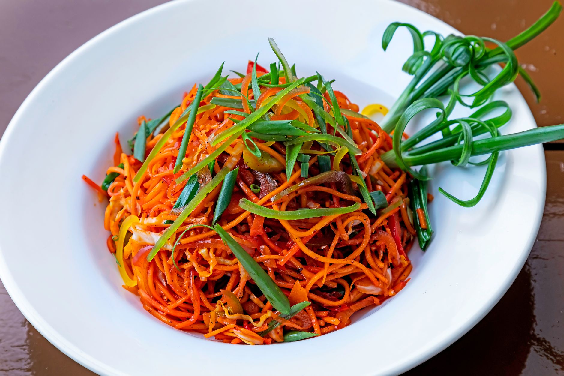 A plate of julienned vegetable noodles