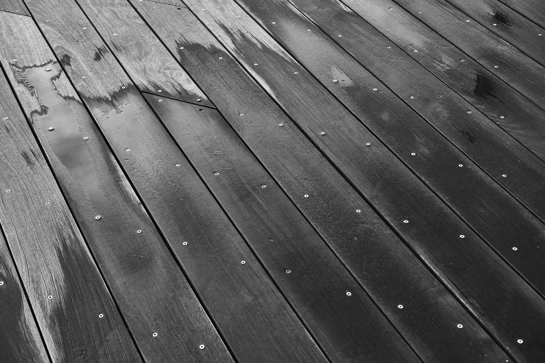 Wet wooden deck boards