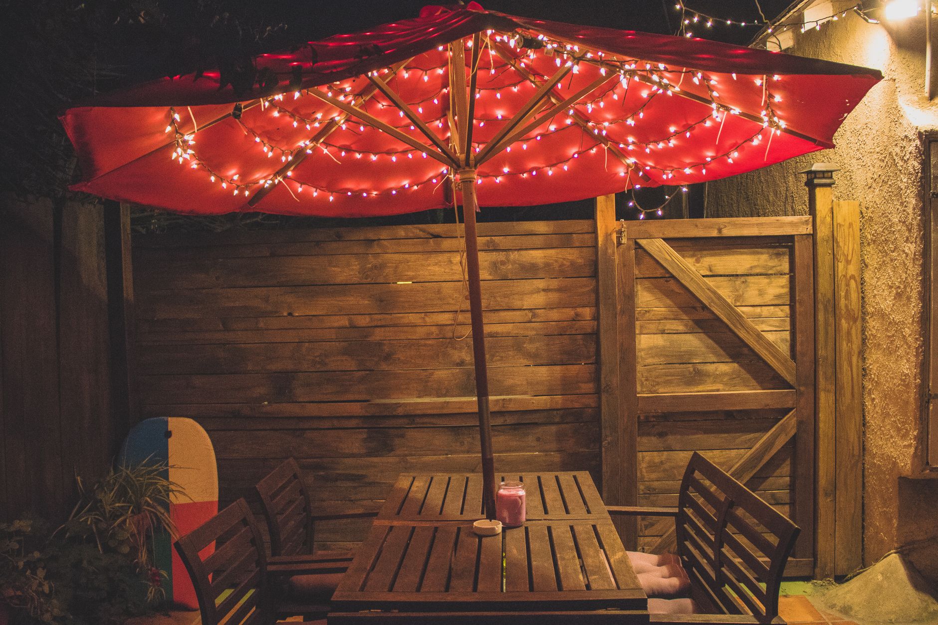 Best mosquito trap: a backyard patio set up for a summer evening