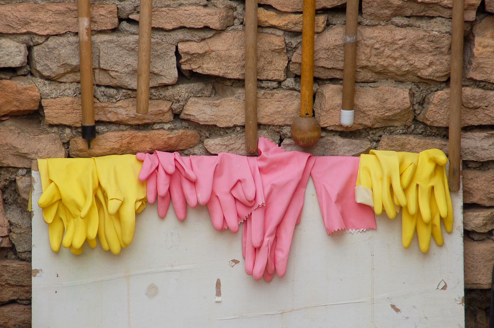 Rubber gloves used for household cleaning