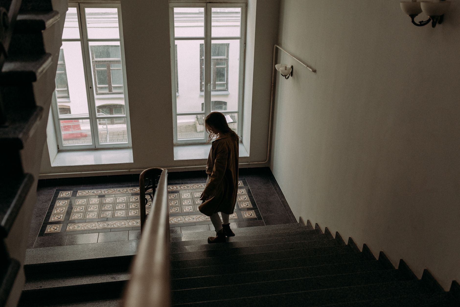 Carpeted stairs inside a house