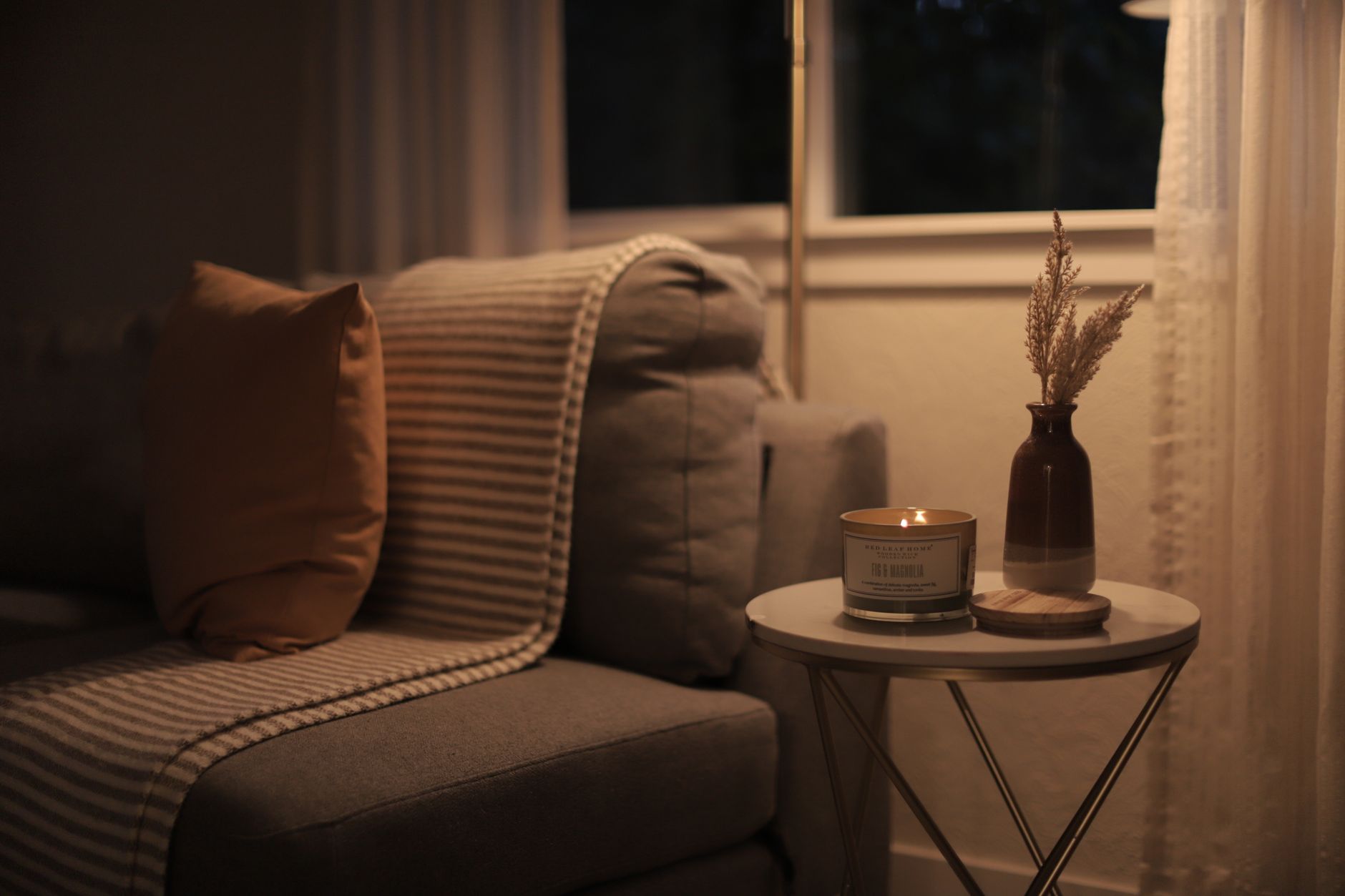 A warm living room in the evening
