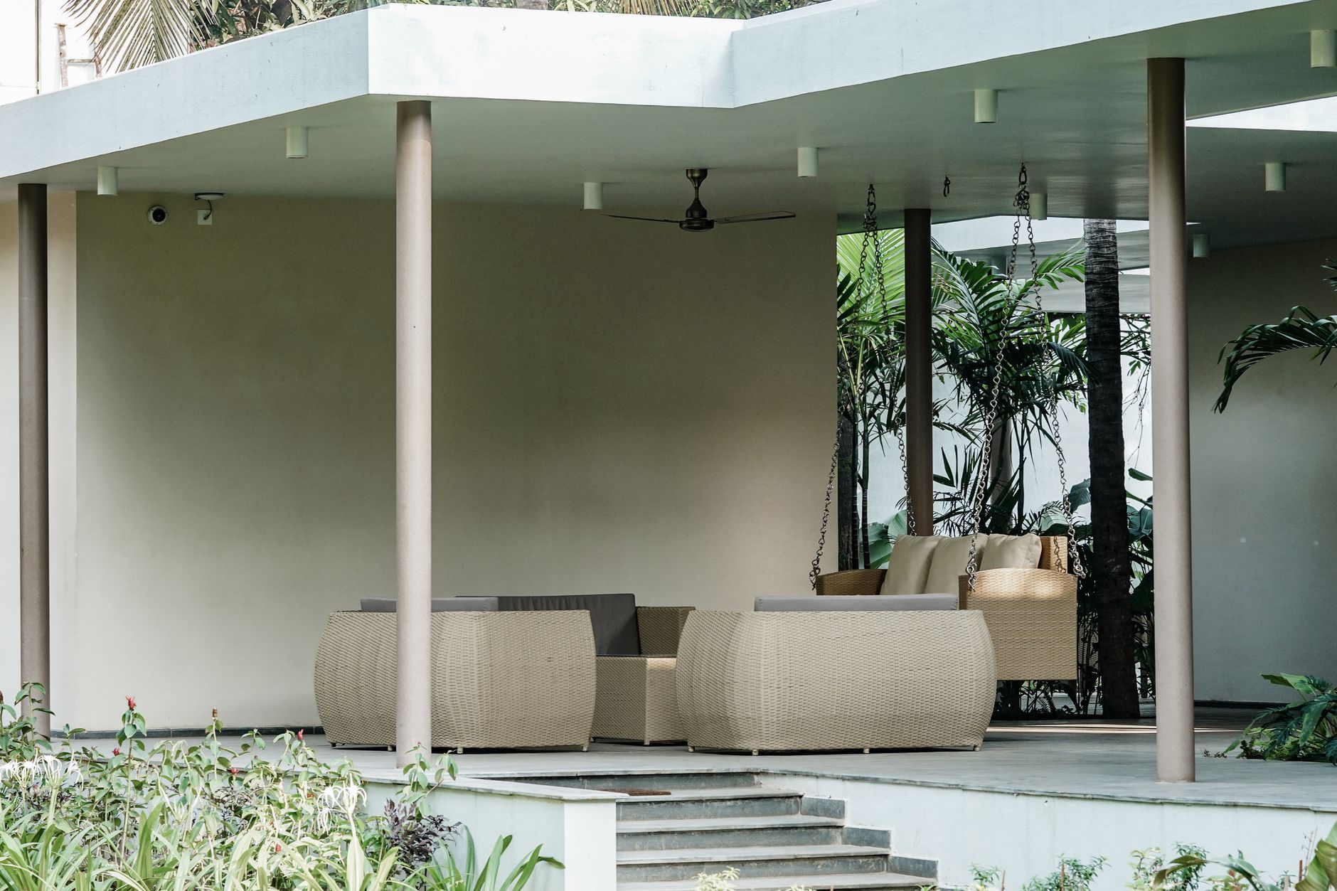 Outdoor furniture arranged on a patio