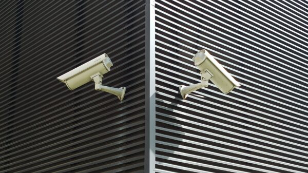Best outdoor security camera: two cameras mounted on a slatted wall