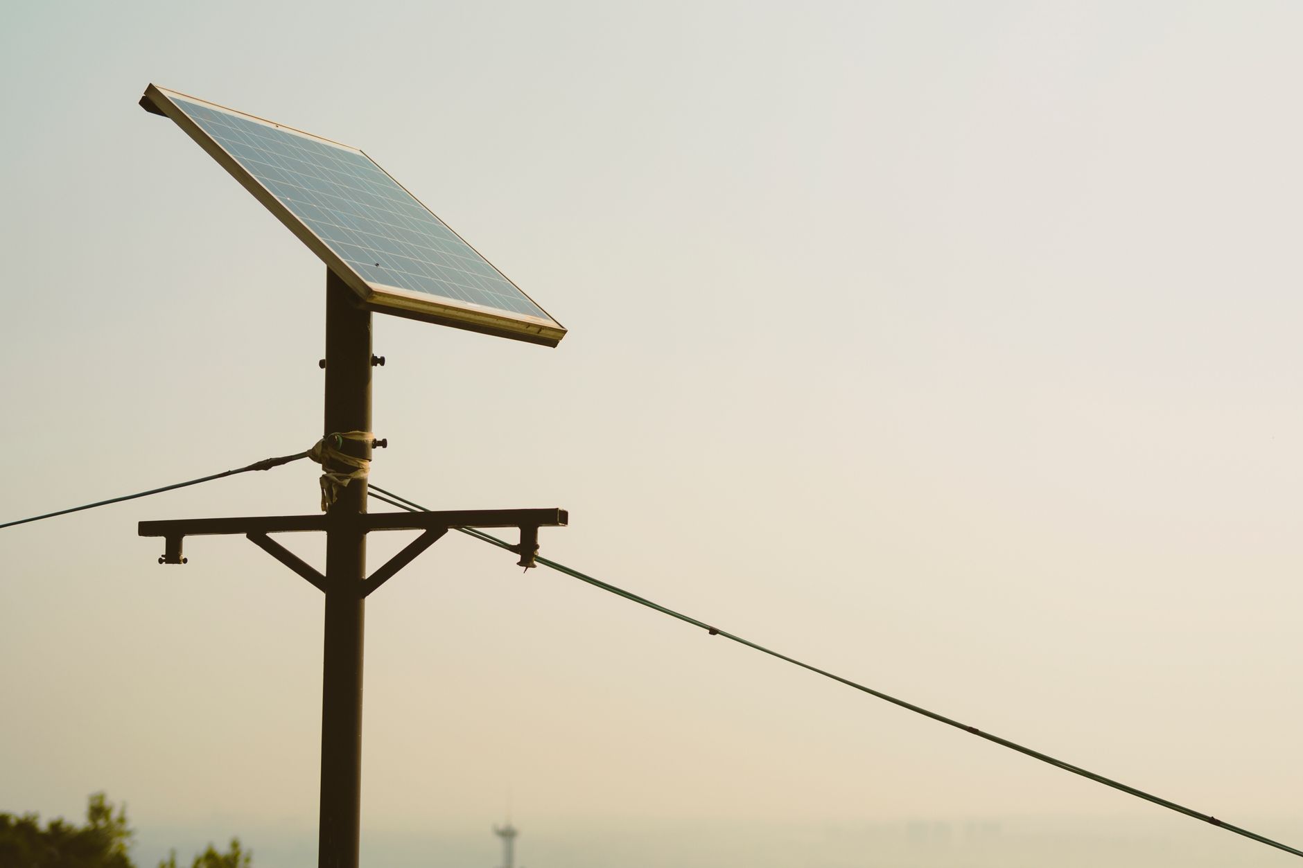 A solar panel on a utility pole
