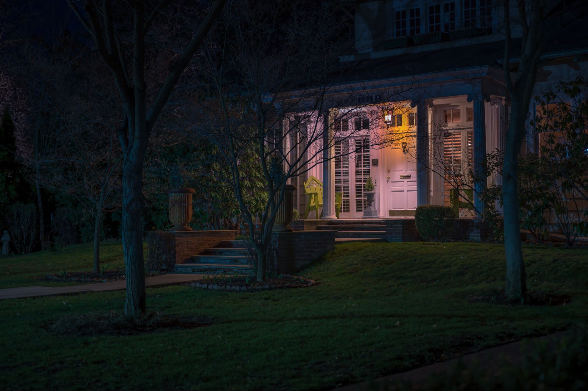 A house lit up at night