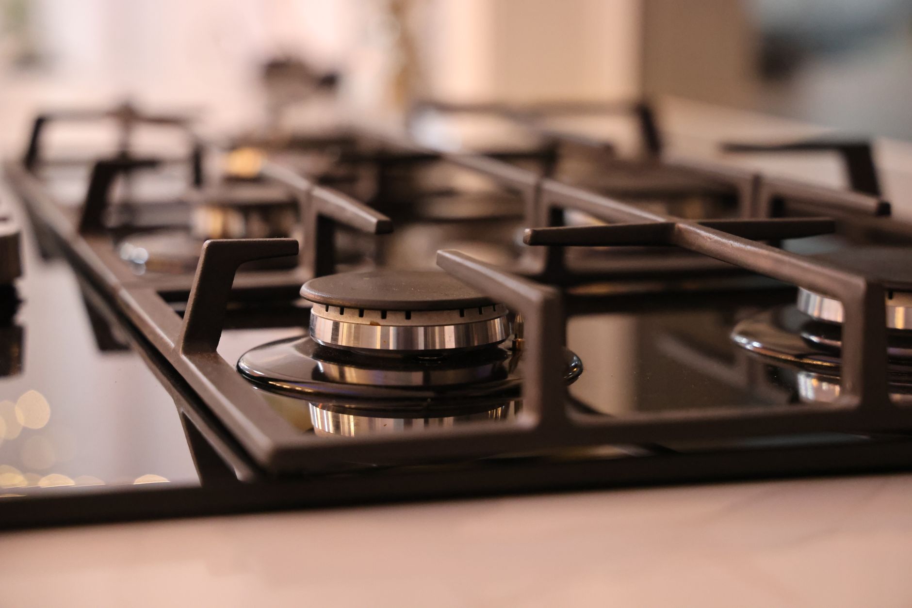 Cast-iron grates on a gas cooktop