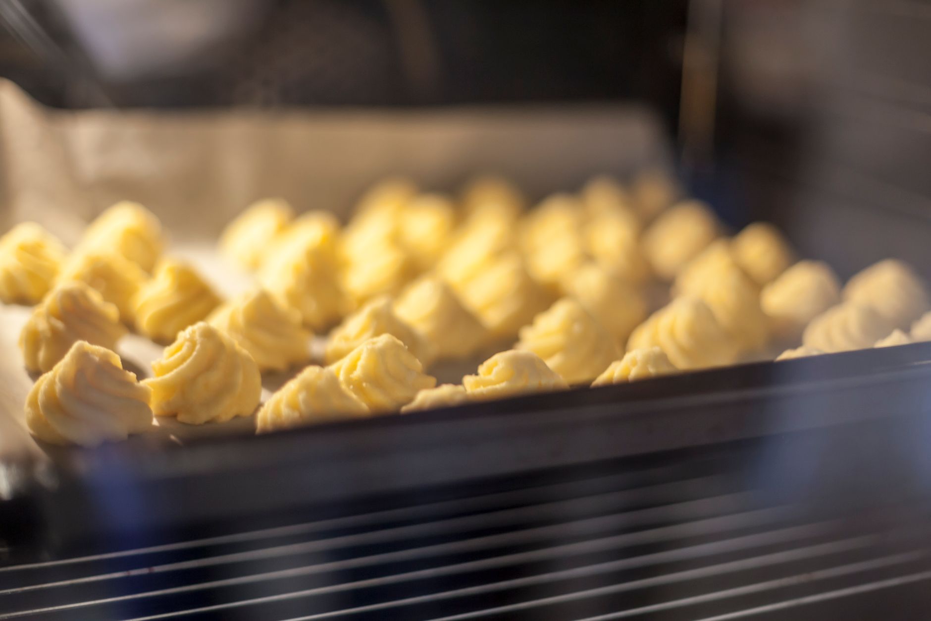 Pastries baking in an oven