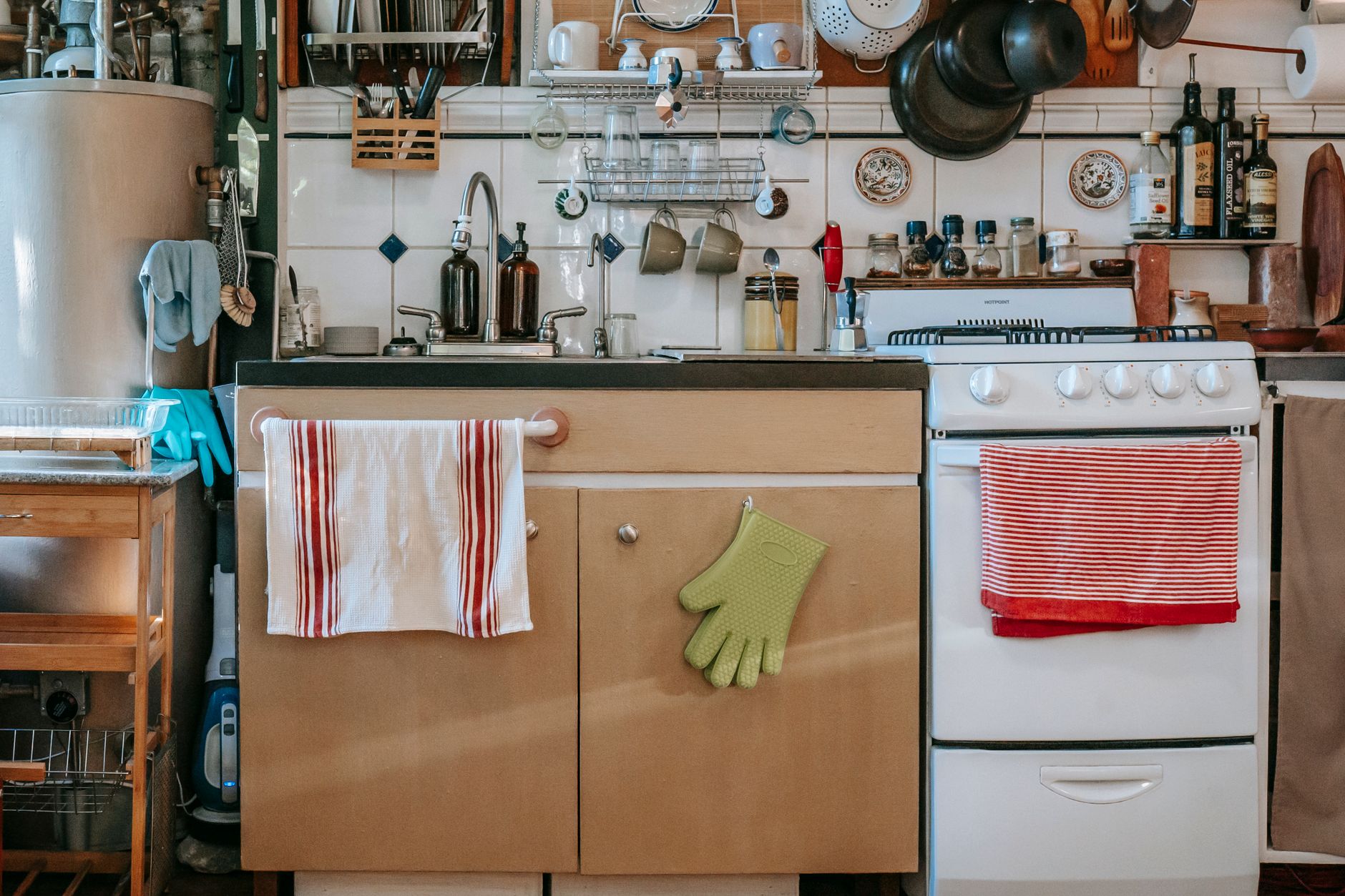 A home kitchen with a stove and oven