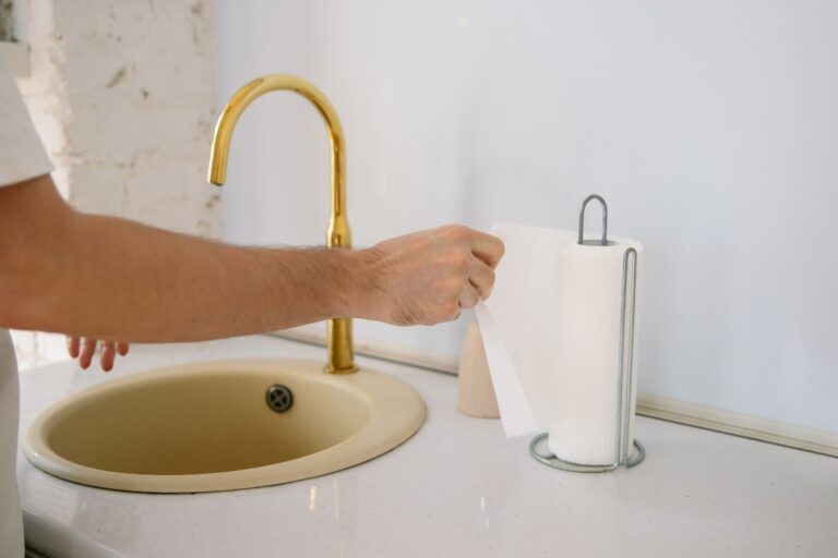 Best paper towel holder: a roll of paper towels in a home kitchen