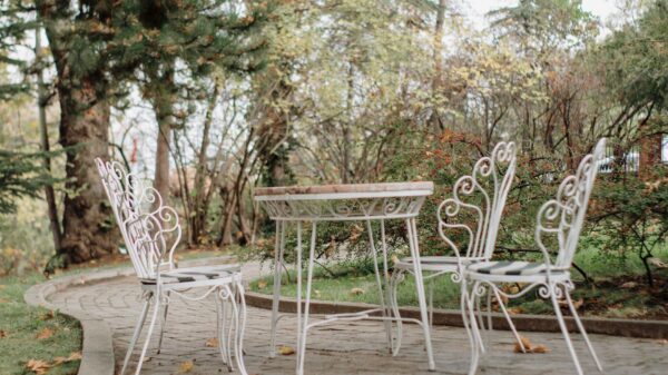 Best patio furniture cover guide: a patio table and chairs in a backyard