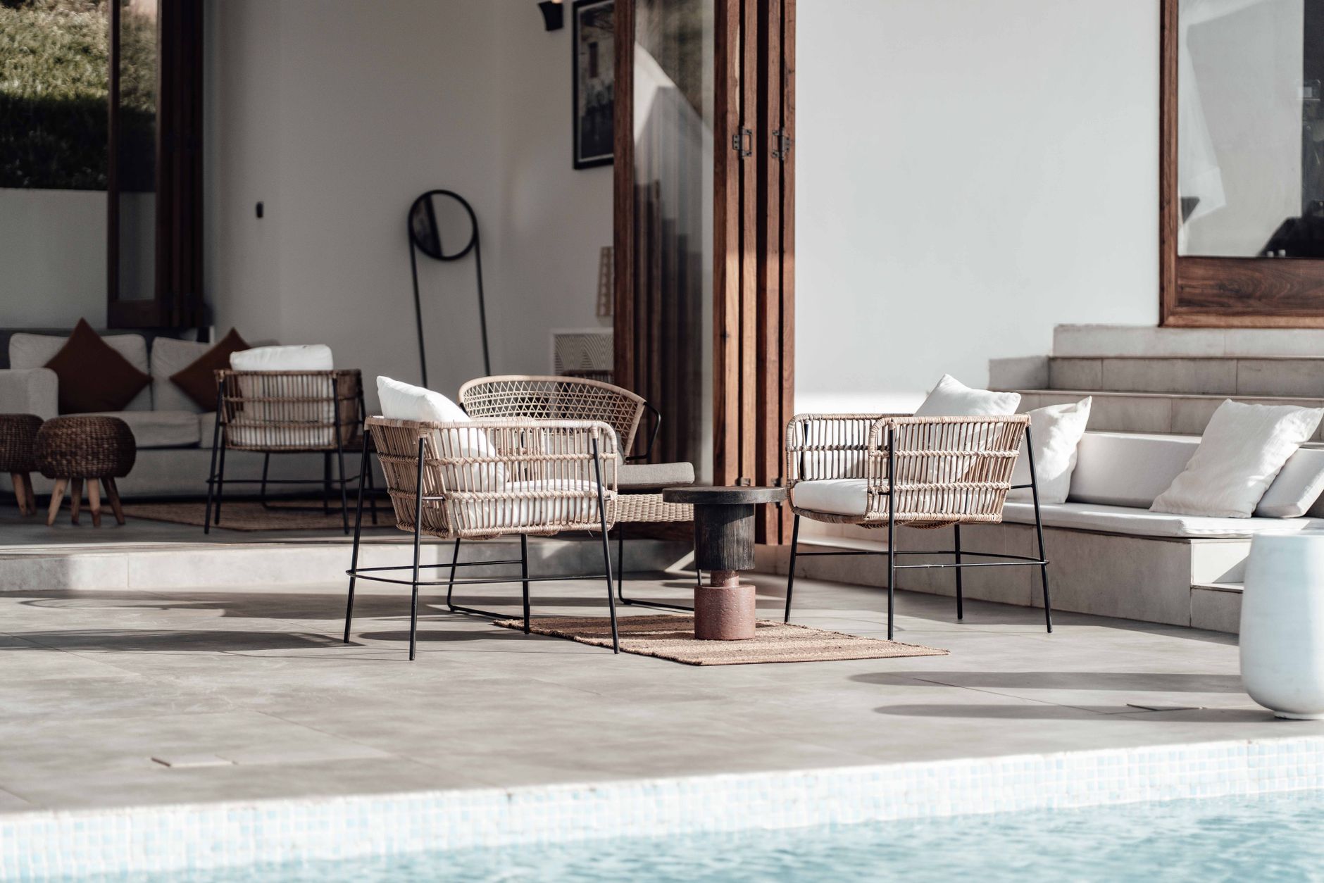 Outdoor furniture arranged on a patio