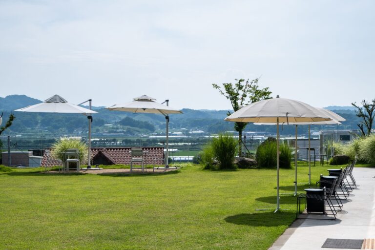 Best patio umbrella: an open umbrella shading an outdoor table