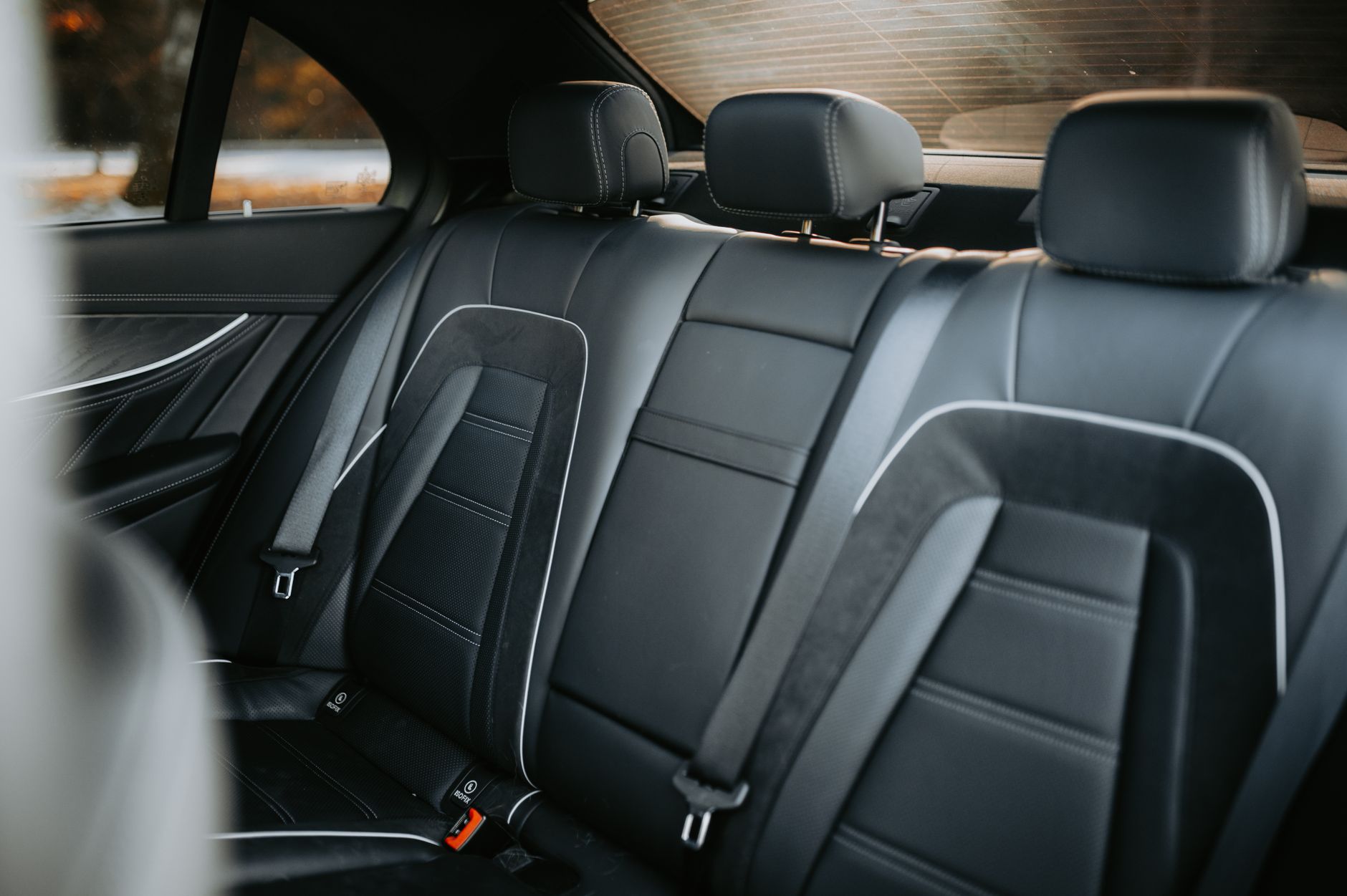 Leather back seats of a car