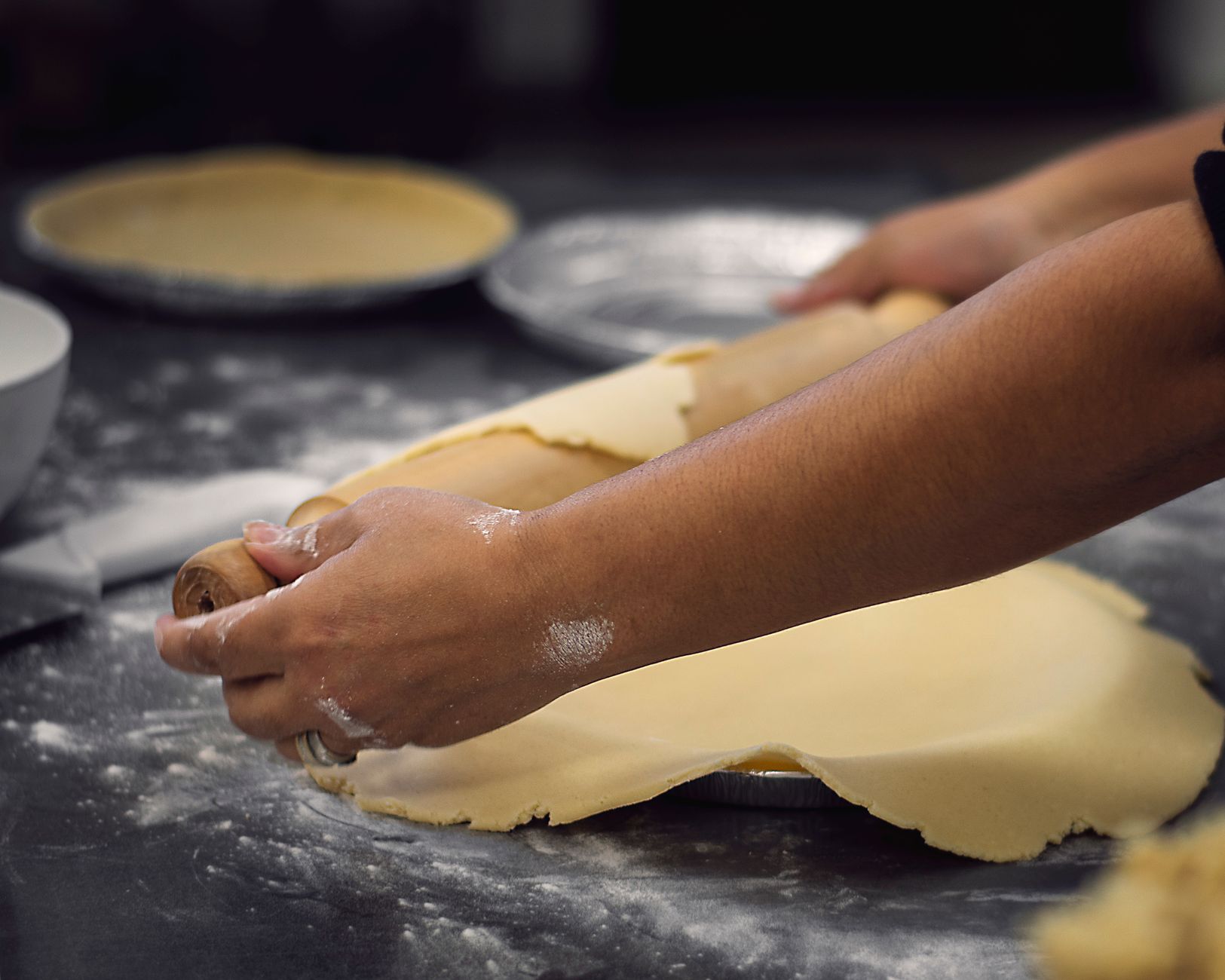 Pie dough being rolled out for a crust