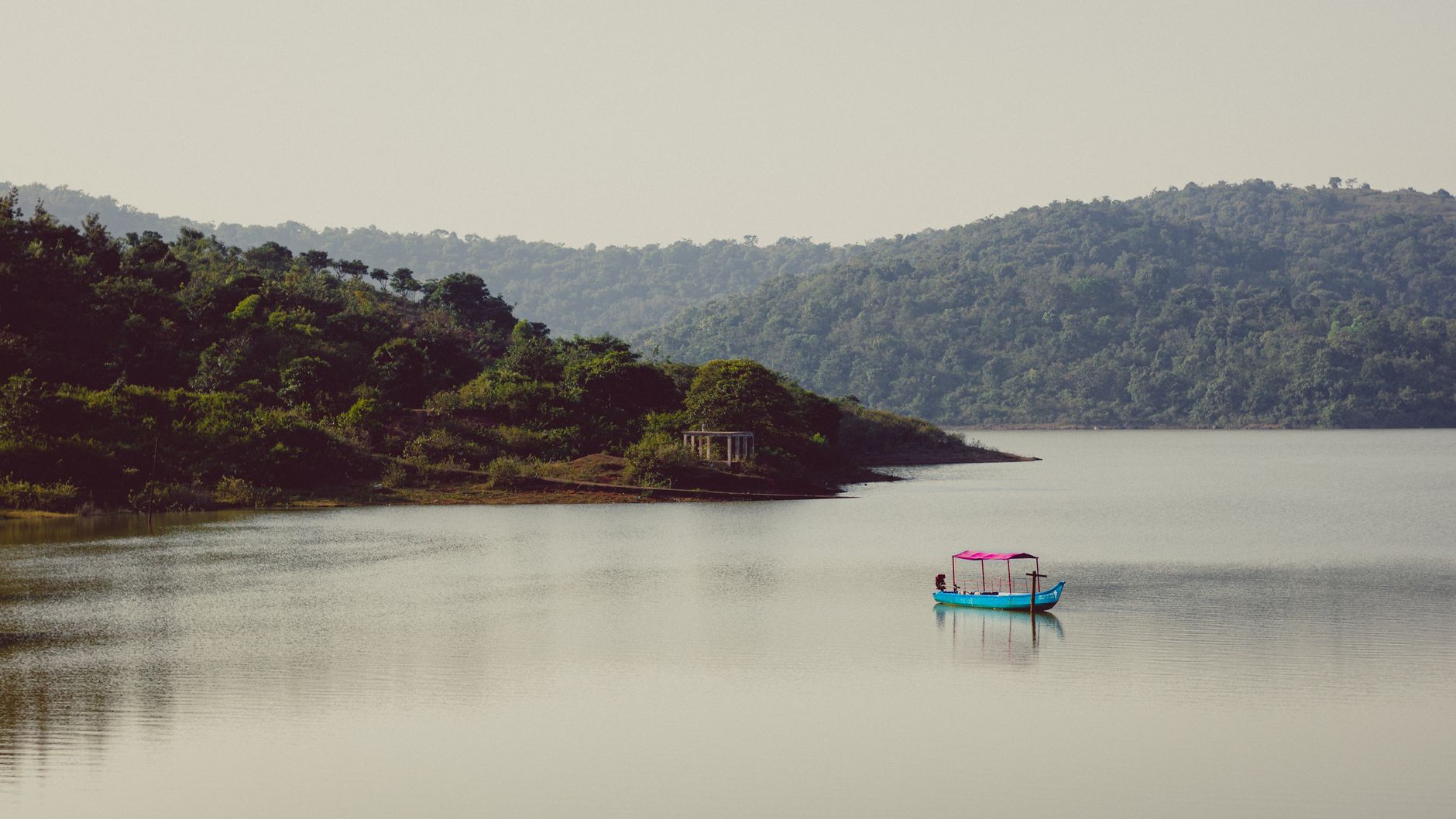 A small boat on a calm lake
