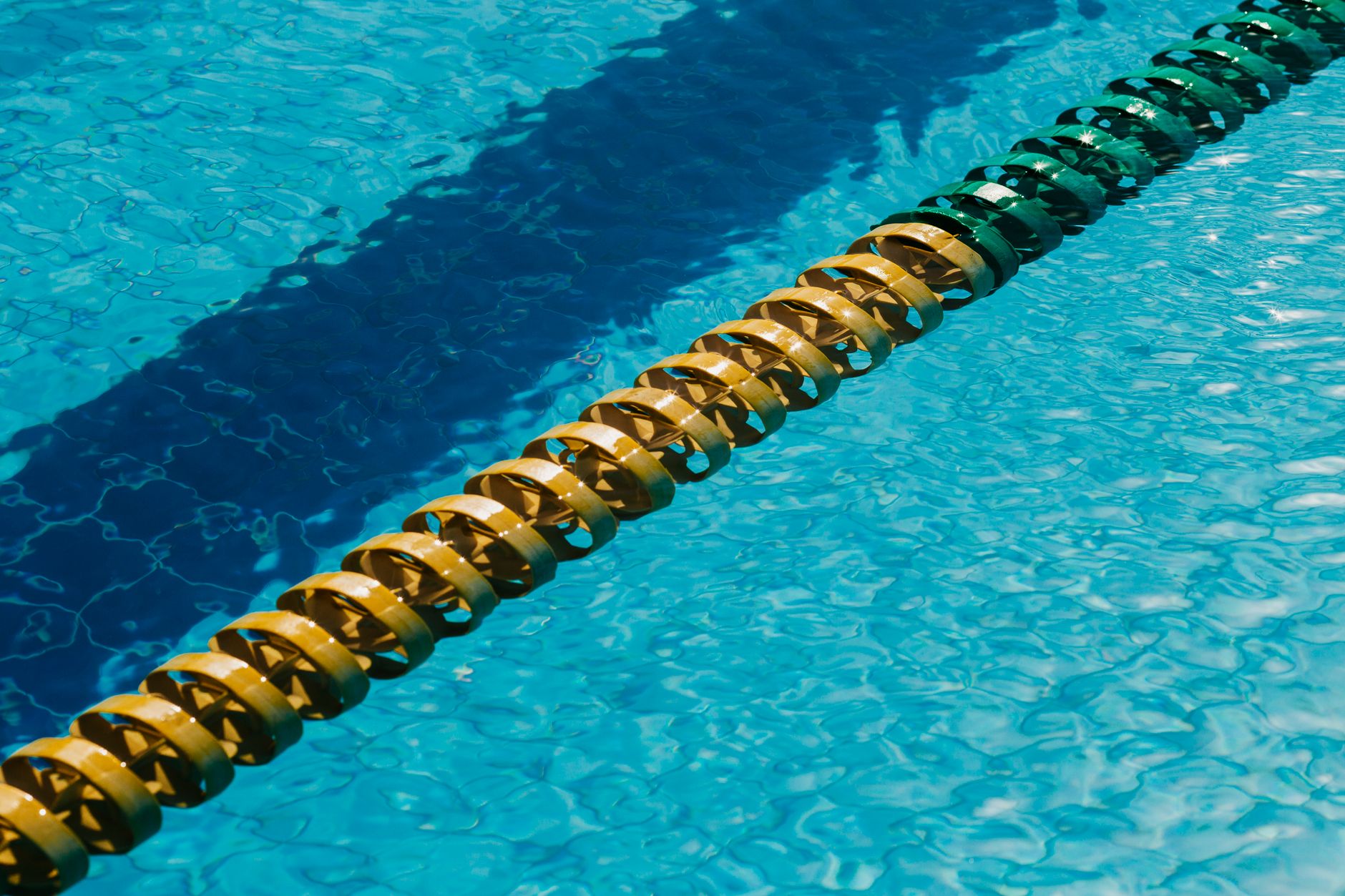 A lane rope floating in a pool
