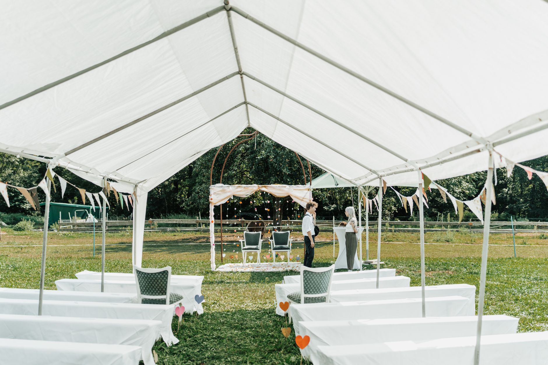 Best pop up canopy: a white canopy tent shading a backyard gathering