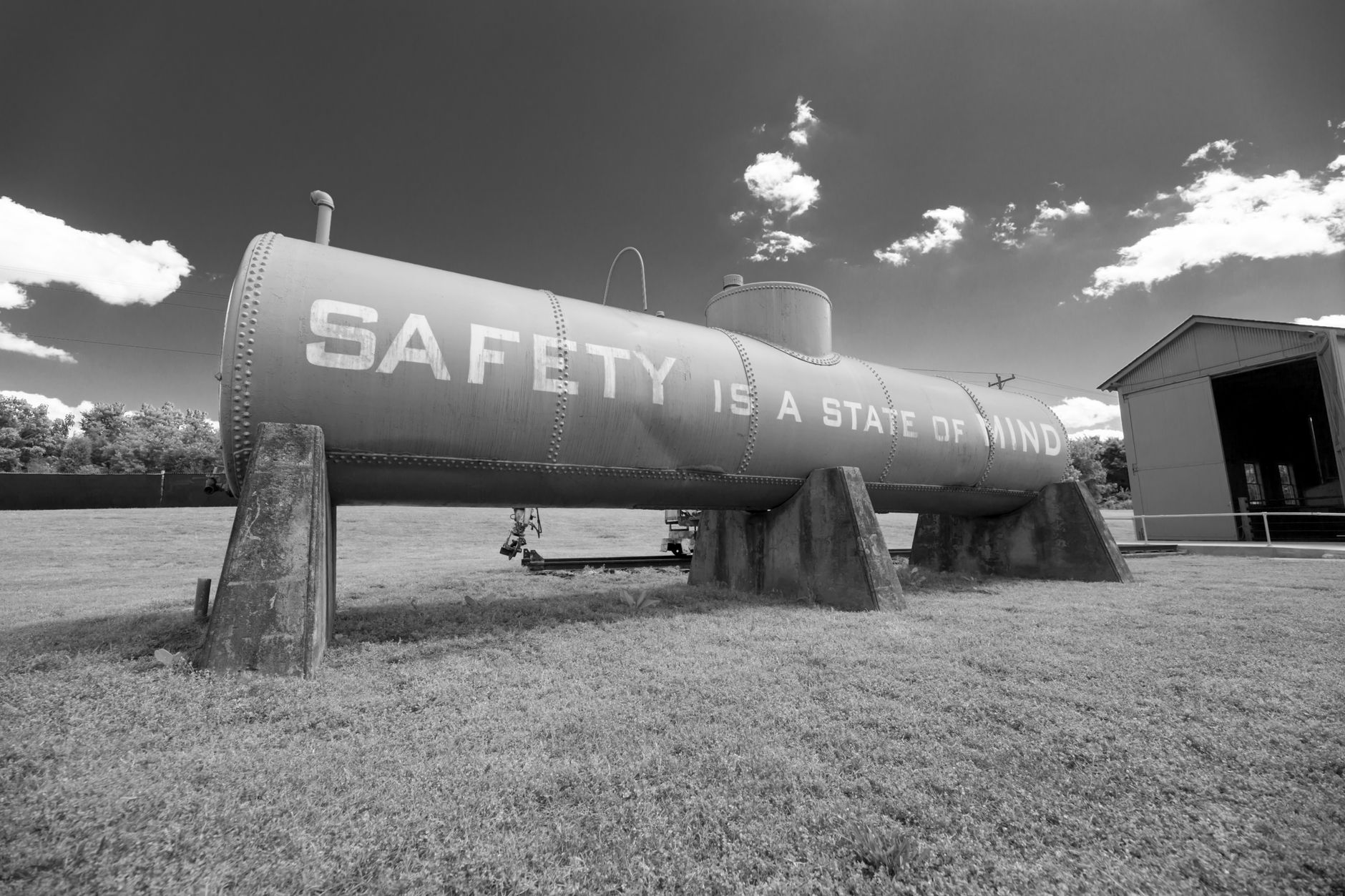 A large propane storage tank
