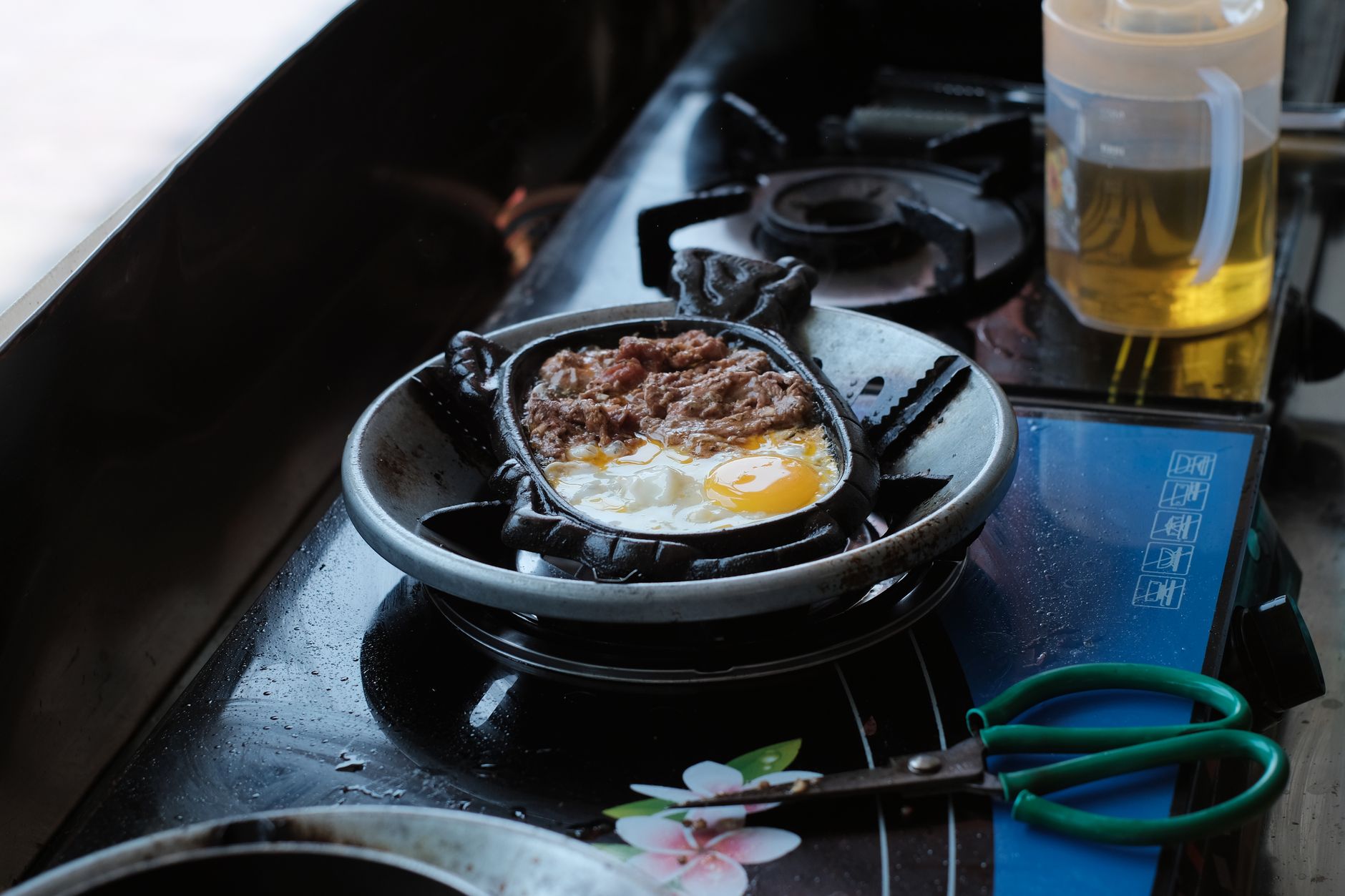 A cast iron skillet on a stove