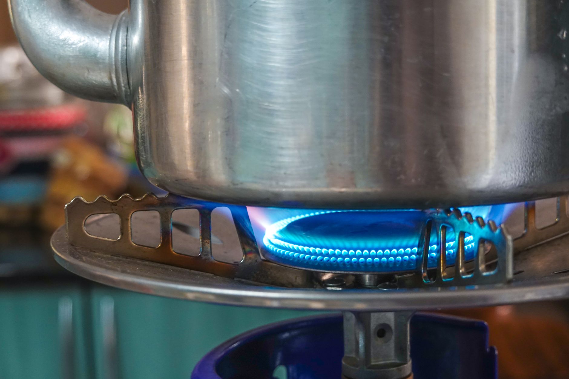Cooking pot on a gas stove burner