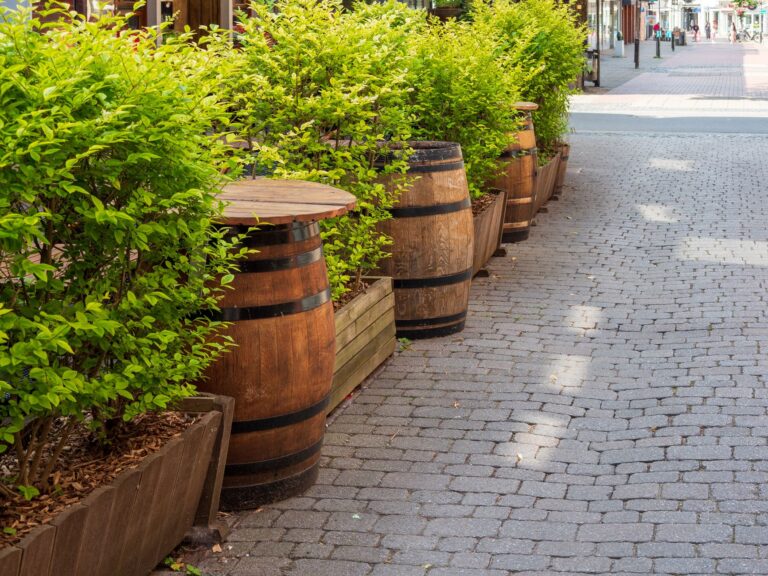 Best rain barrel: a rain barrel collecting water beside a garden