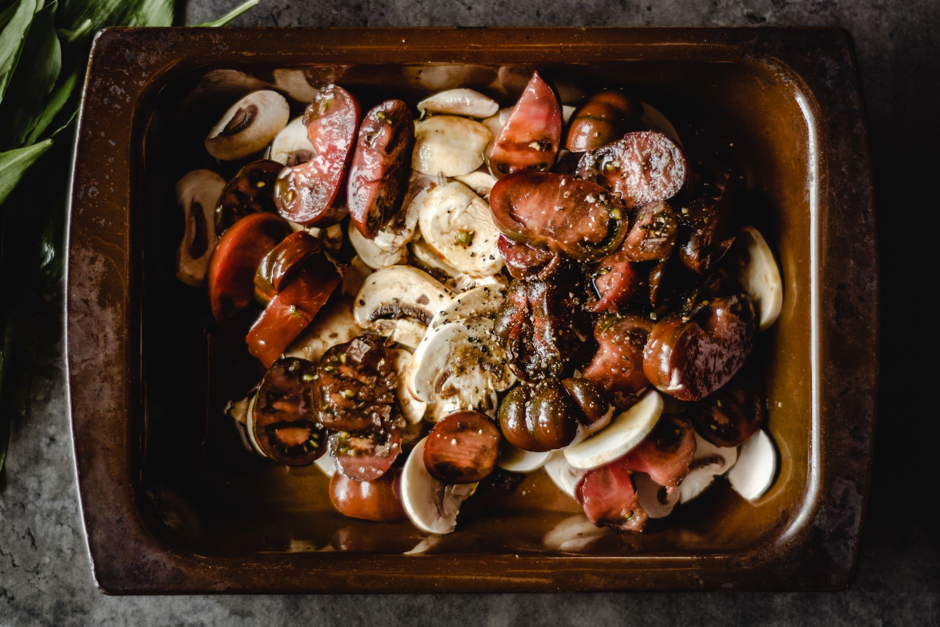 Roasted vegetables on a baking tray