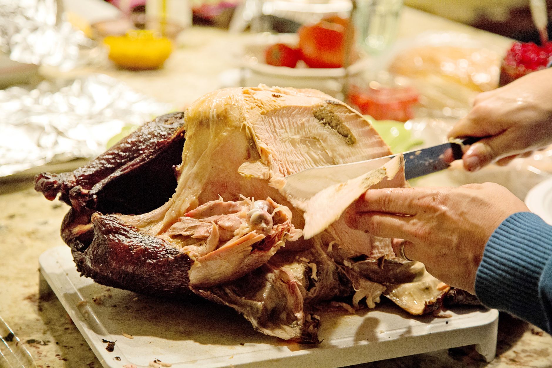 Carving a roast at the table