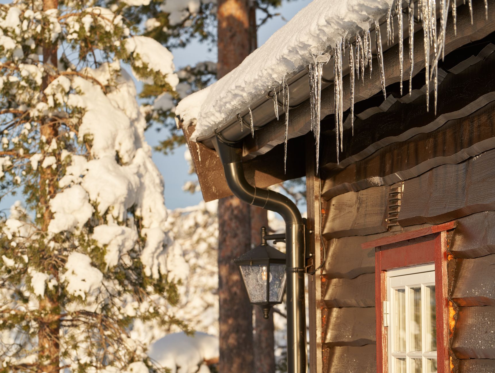 Icicles hanging from a gutter in winter