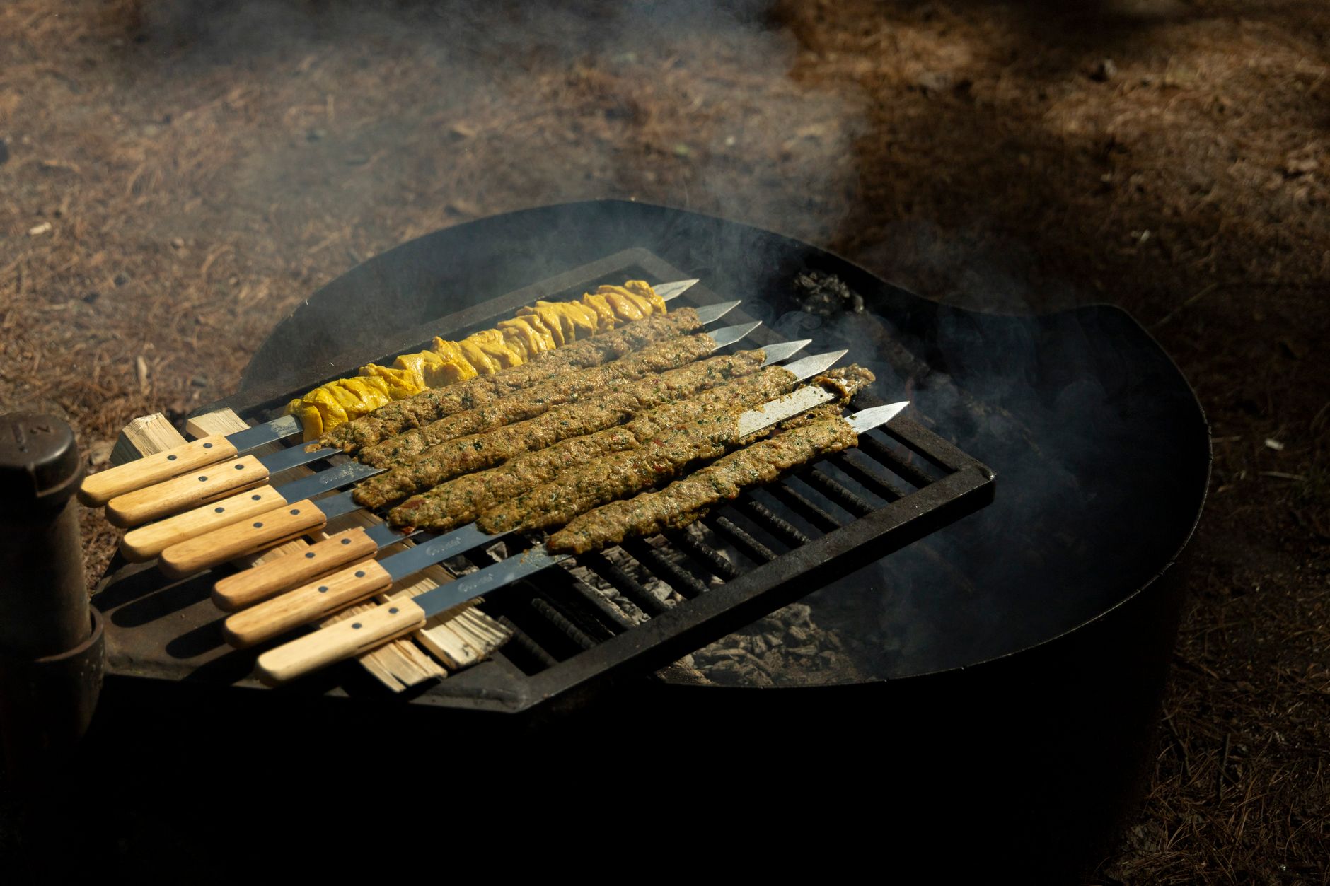 Kebab skewers on a grill