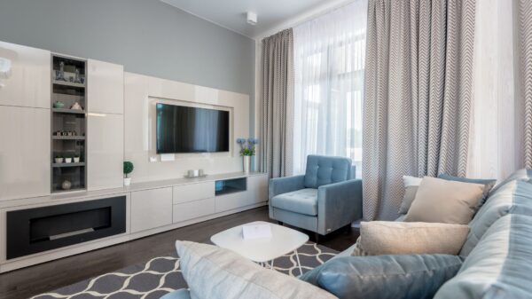Best rug pad guide: an area rug laid in a bright living room
